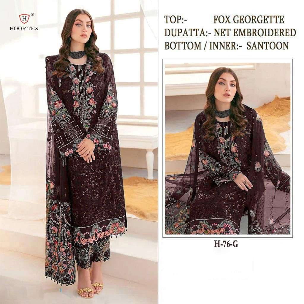 H-76-G HIT DESIGN BY HOOR TEX HEAVY DESIGNER FAUX GEORGETTE WORK DRESSES