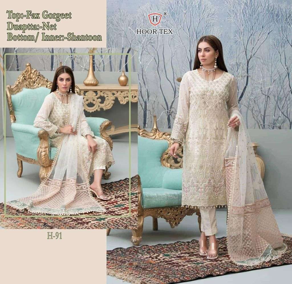 H-91 HIT DESIGN BY HOOR TEX HEAVY DESIGNER FAUX GEORGETTE WORK DRESSES