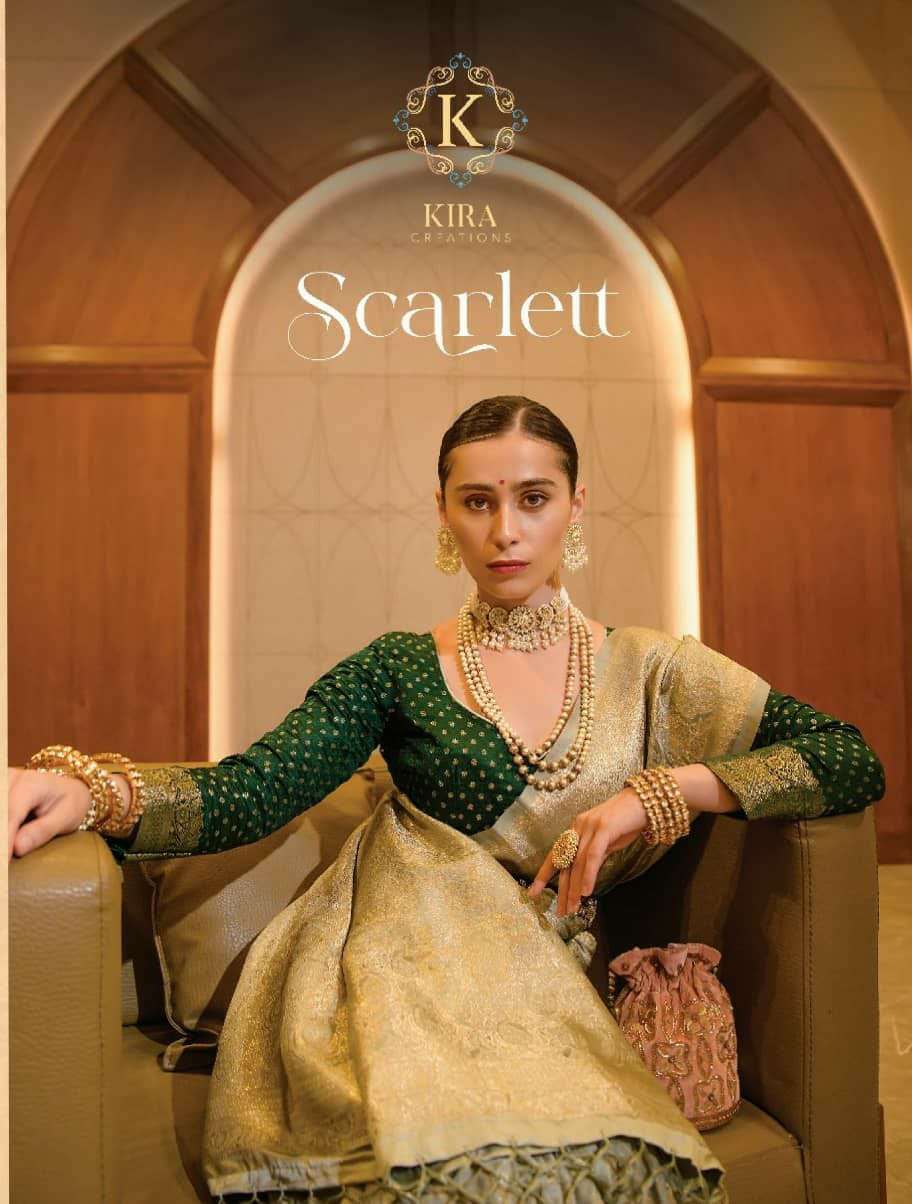 KIRA SCARLETT  BY ASLIWHOLESALE FANCY SATIN WEAVING SILK SAREES