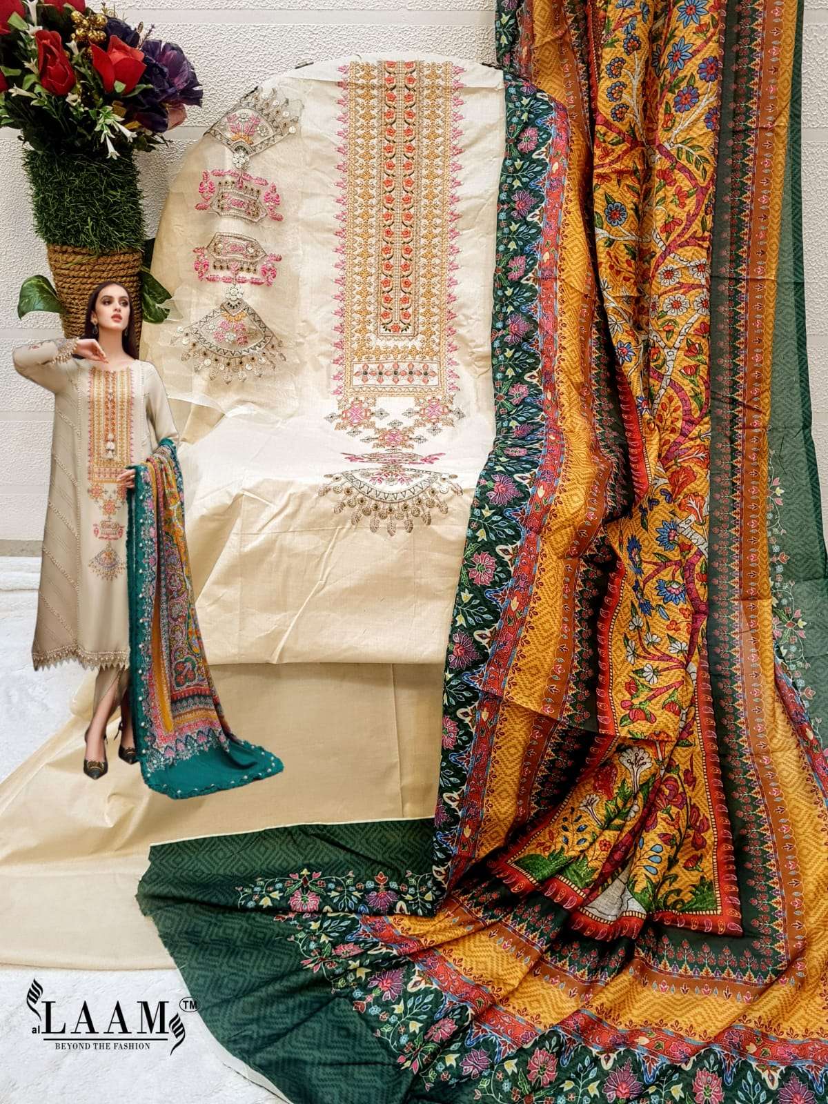 L-7832 HIT DESIGN BY AL LAAM HEAVY COTTON EMBROIDERY PAKISTANI DRESS