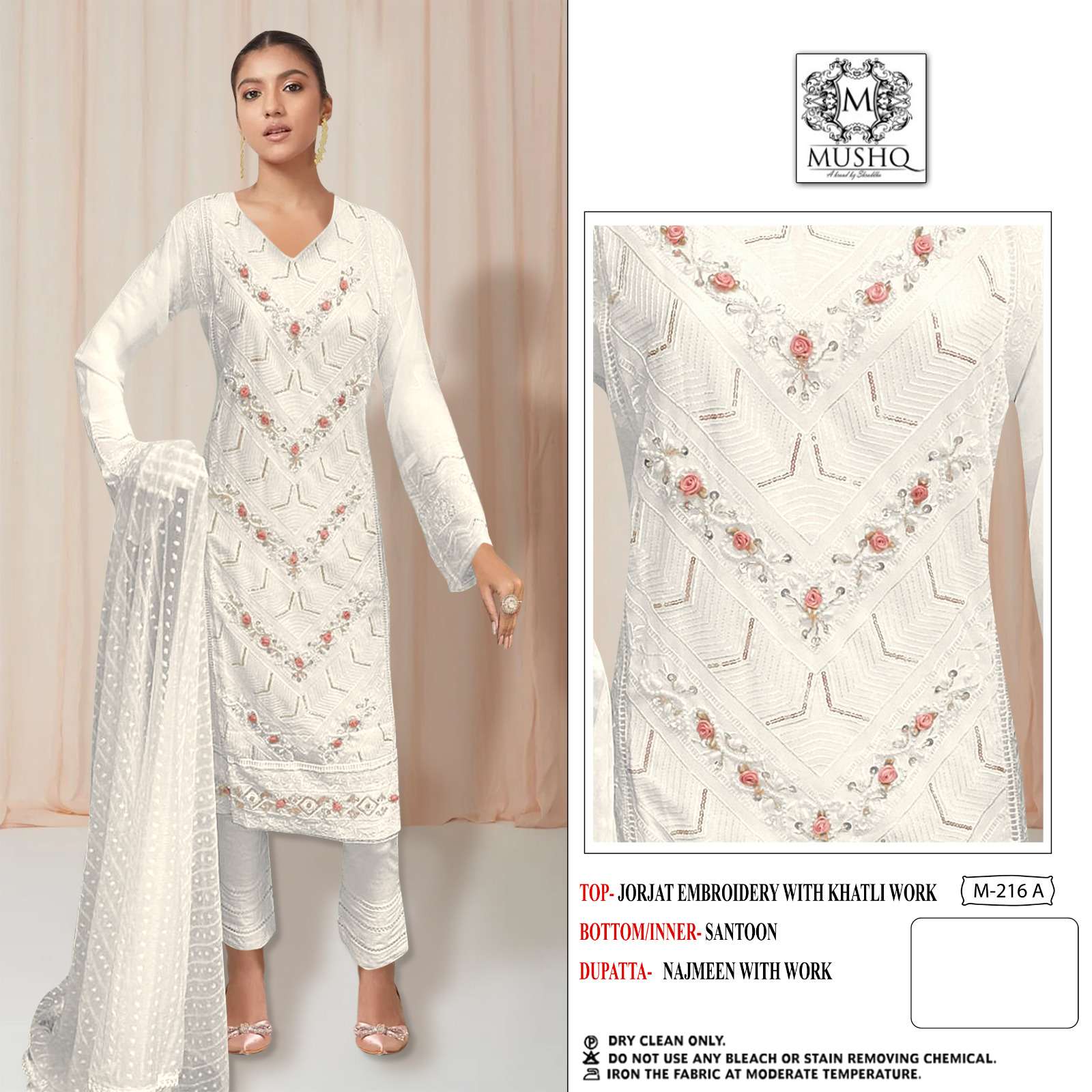 M-216 NX BY MUSHQ 216-A TO 216-C SERIES PURE GEORGETTE WORK PAKISTANI DRESSES