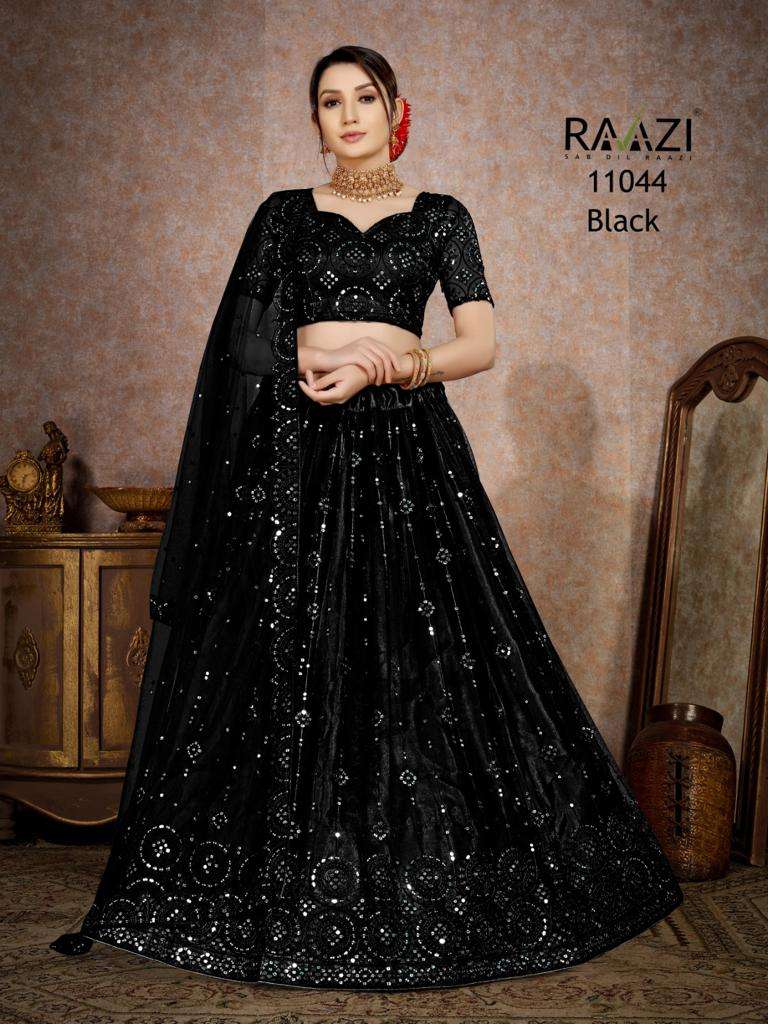 MIRROR MAGIC BLACK BY RAAZI DESIGNER NET HEAVY WORK LEHENGAS