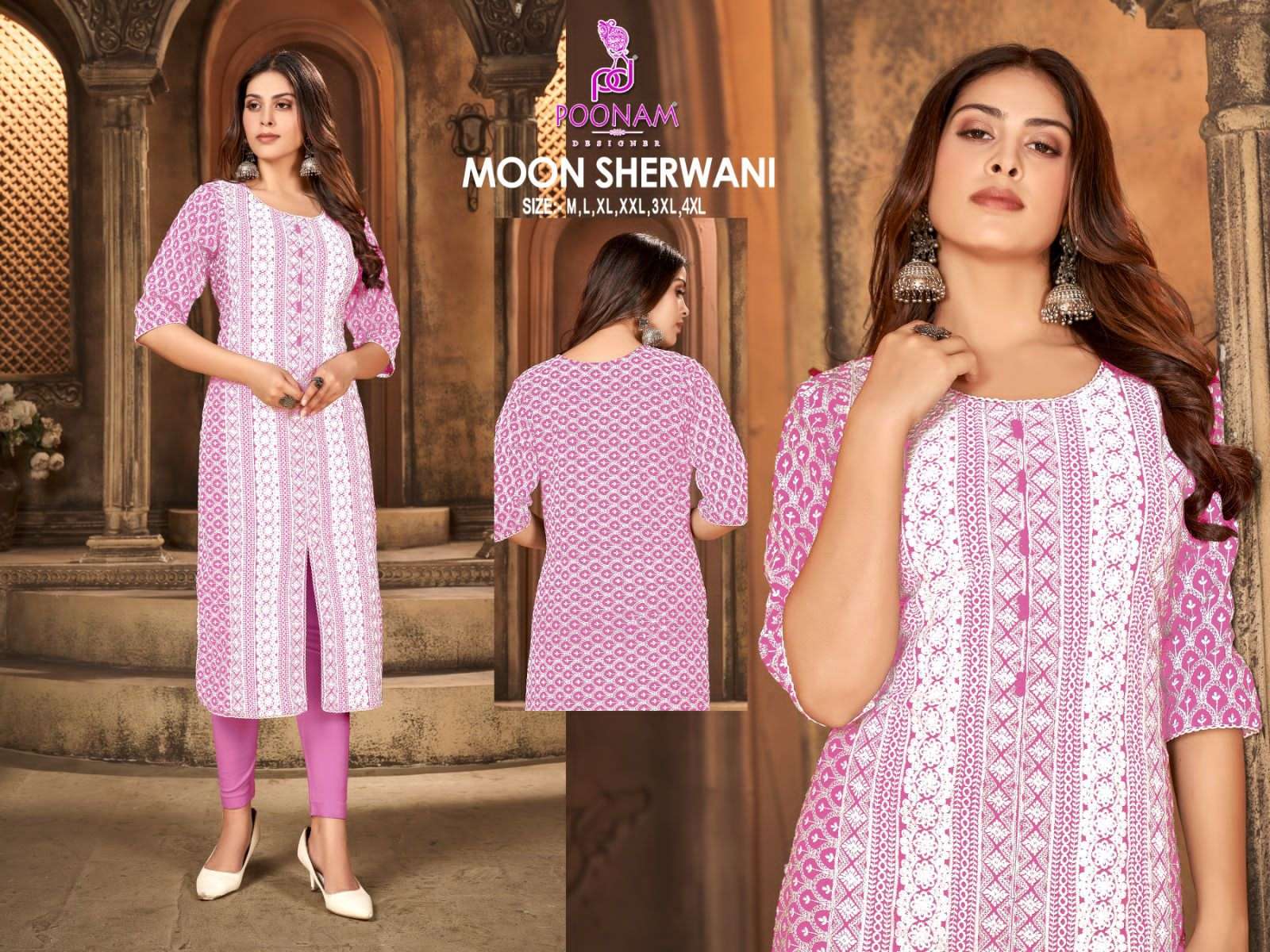 MOON SHERWANI BY POONAM DESIGNER 1001 TO 1008 SERIES RAYON KURTIS