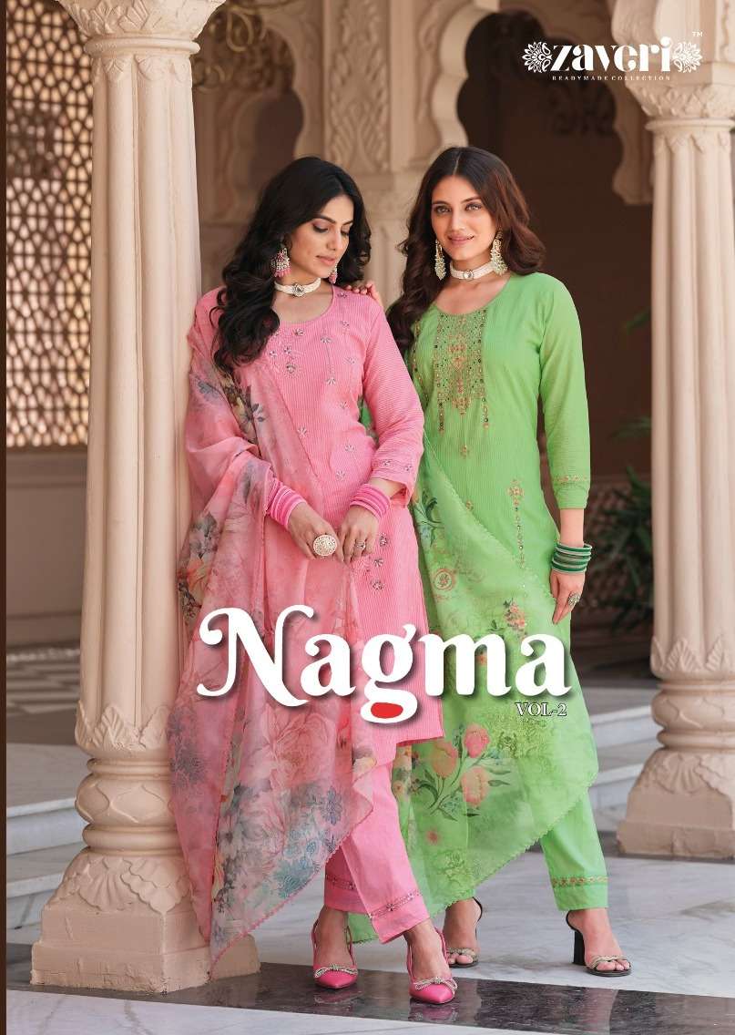 NAGMA VOL-2 BY ZAVERI 1141 TO 1144 SERIES LINEN COTTON WORK STITCHED DRESSES