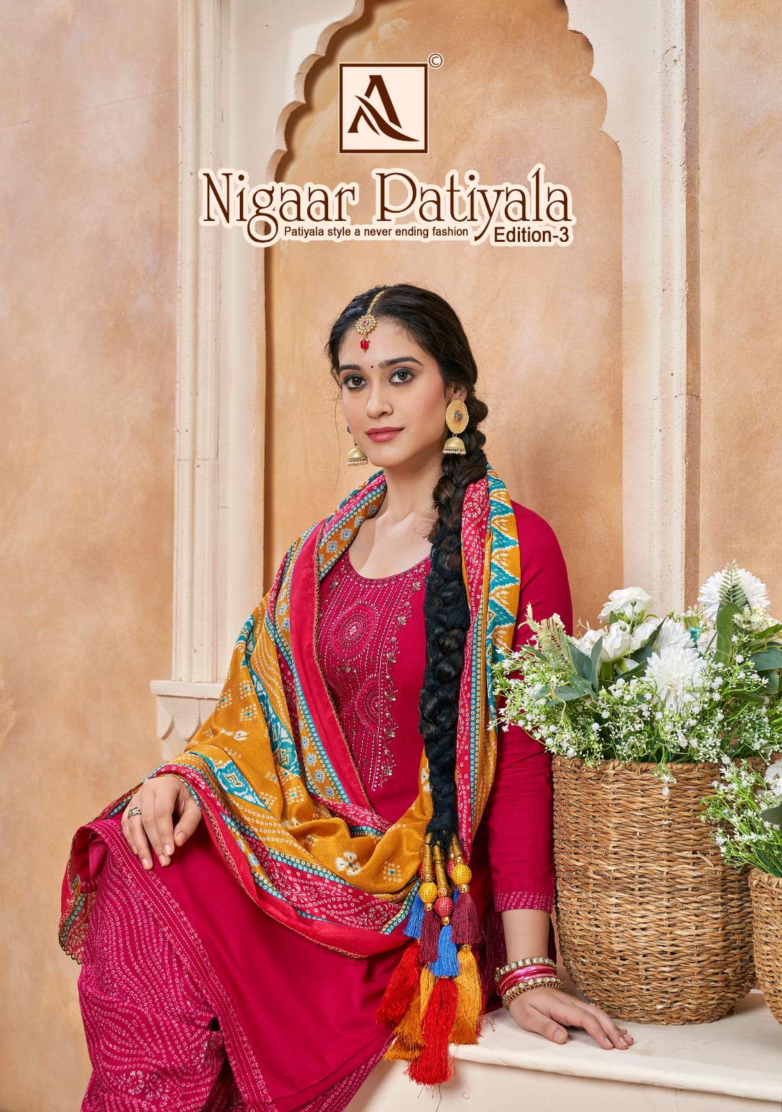 NIGAAR PATIYALA VOL-3 BY ALOK SUIT 1281-001 TO 1281-010 SERIES RAYON EMBROIDERY DRESSES