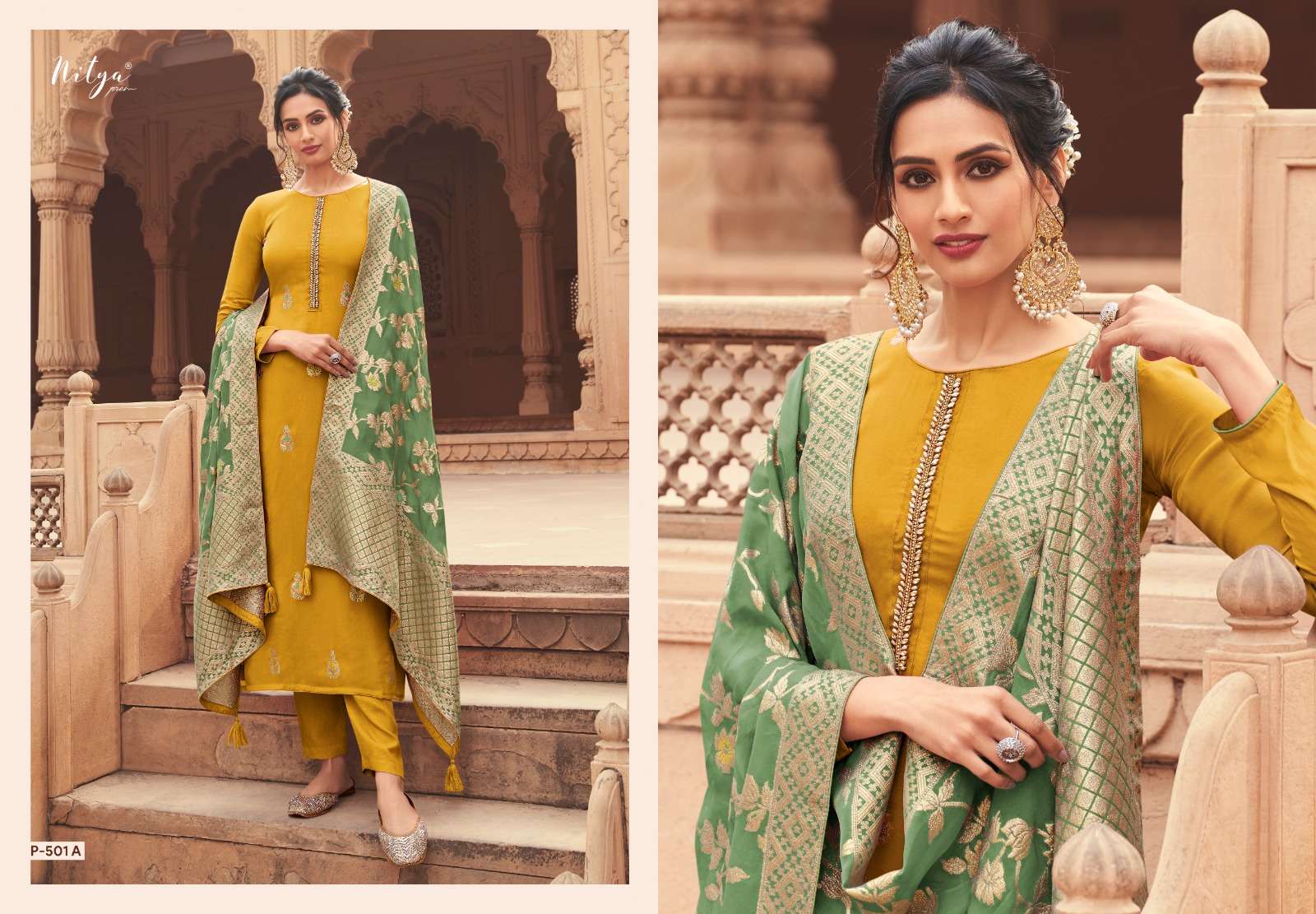 NITYA VOL-501 BY LT FABRICS 501-A TO 501-C ORAGANZA JACQUARD SERIES WORK DRESSES