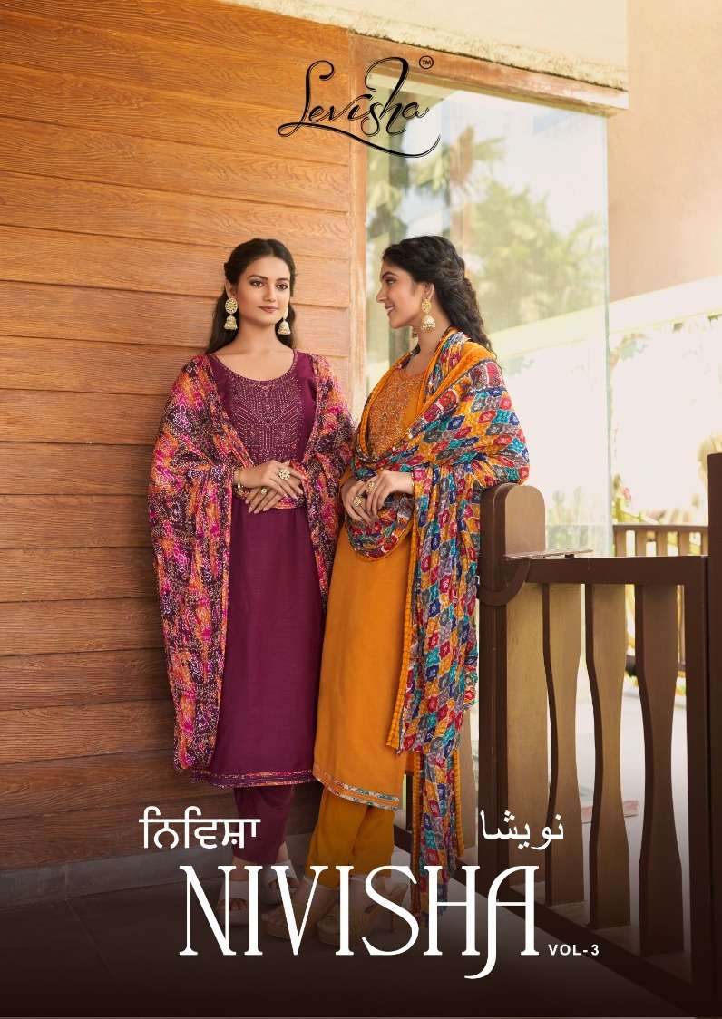 NIVISHA VOL-3 BY LEVISHA 113 TO 118 SERIES RAYON SLUB PAKISTANI PRINT DRESSES