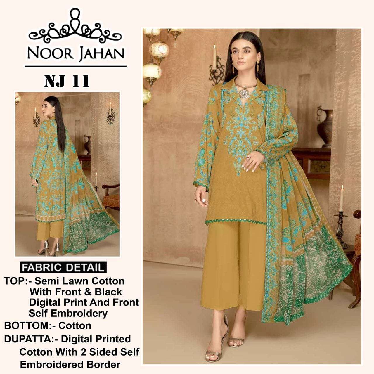 NOOR JAHAN NJ-11-12 BY ASLIWHOLESALE COTTON EMBROIDERY PAKISTANI DRESSES