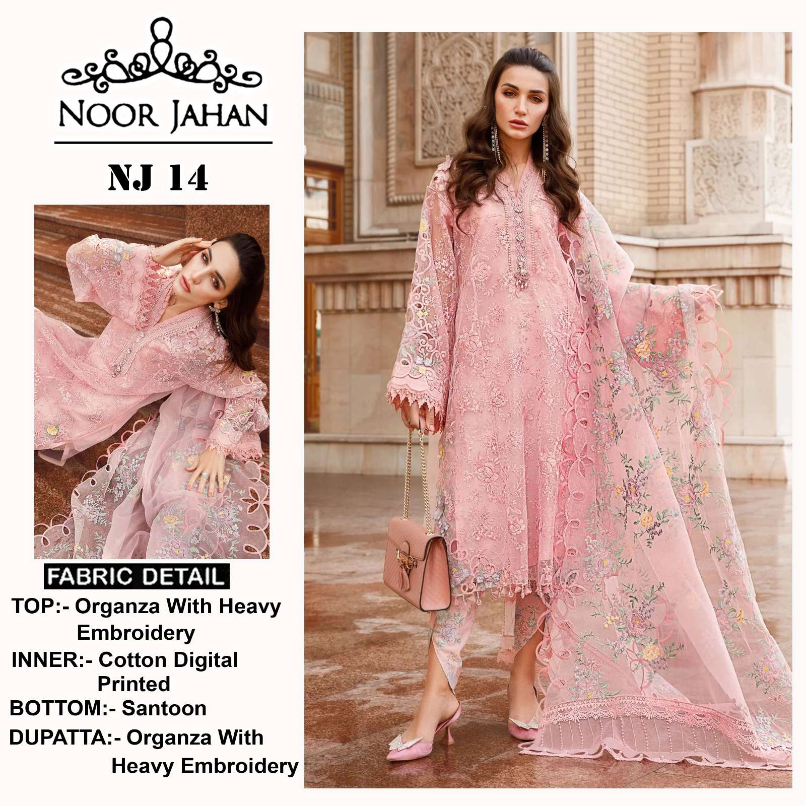 NOOR JAHAN NJ-14 BY ASLIWHOLESALE ORGANZA EMBROIDERY PAKISTANI DRESS