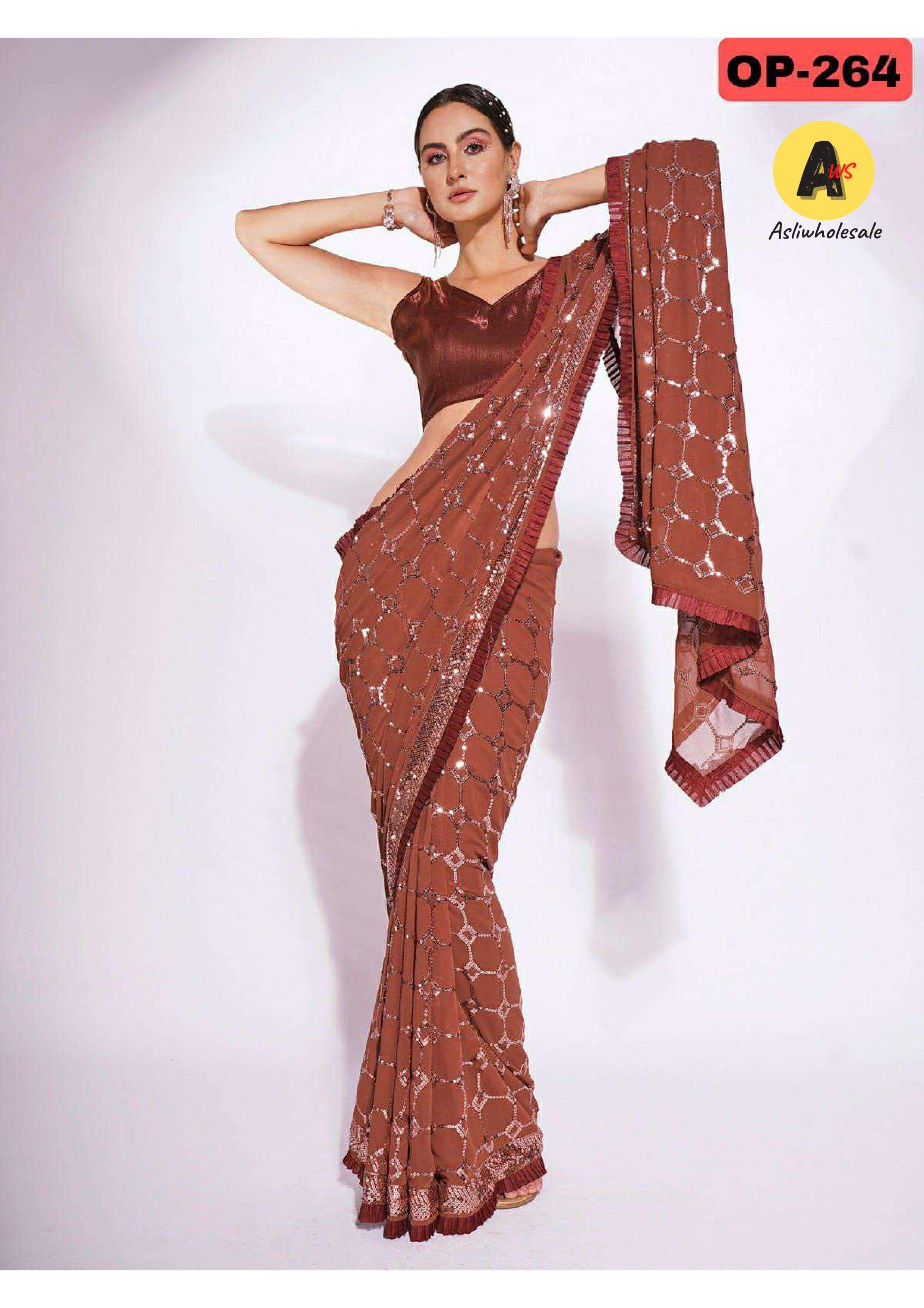 OP DESIGNS PART-4 BY ASLIWHOLESALE GEORGETTE WITH SEQUENCE WORK SAREES