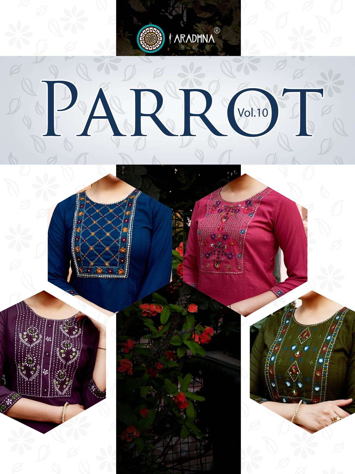 PARROT VOL-10 BY ARADHNA FASHION 10001 TO 10008 SERIES FANCY WORK KURTIS