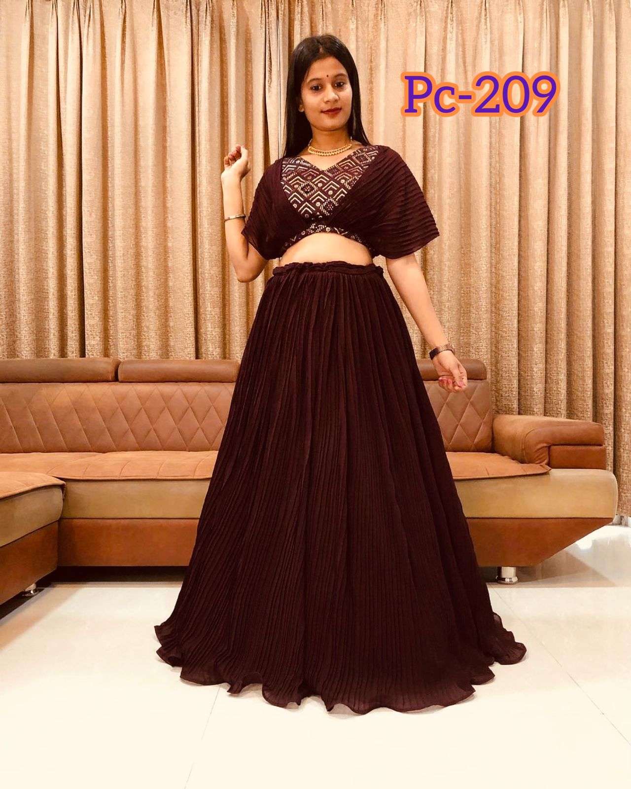 PC-209 HIT DESIGN BY ASLIWHOLESALE DESIGNER FAUX GEORGETTE TOP AND SKIRT