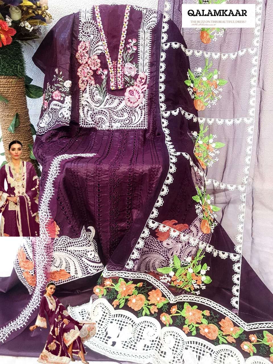 QALAMKAAR 01 HIT DESIGN BY ASLIWHOLESALE COTTON EMBROIDERY PAKISTANI DRESS