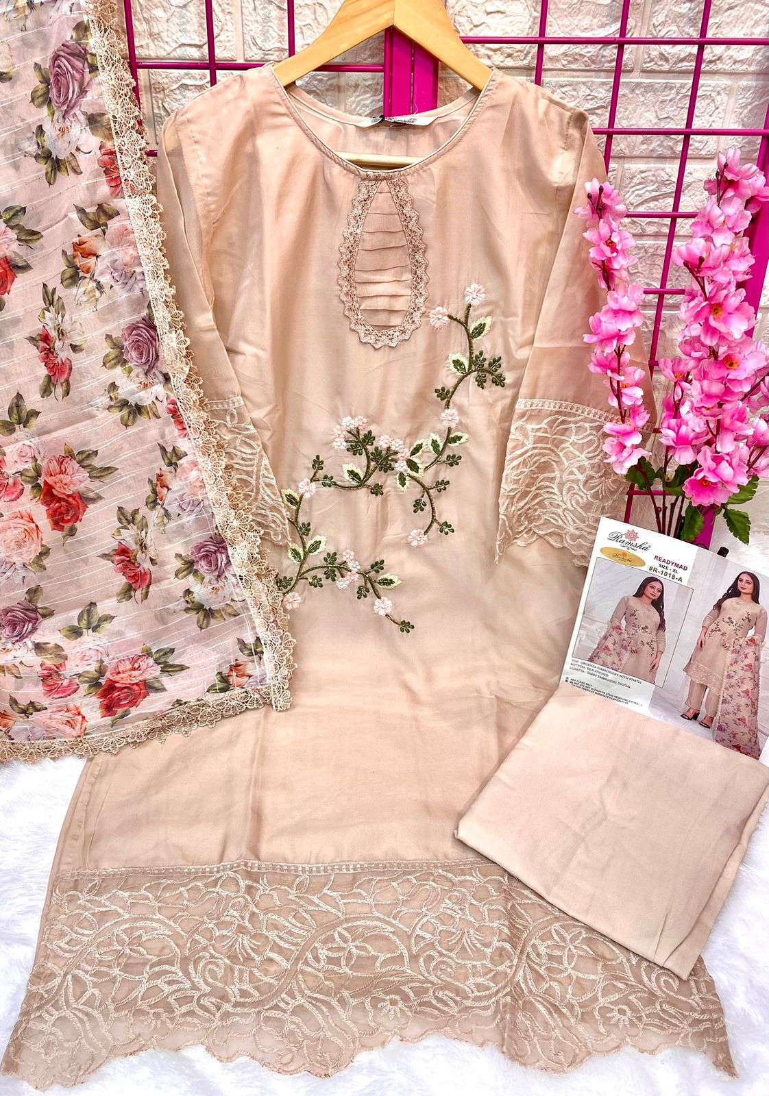 R-1018 COLOURS BY RAMSHA ORGANZA EMBROIDERY STITCHED PAKISTANI DRESS