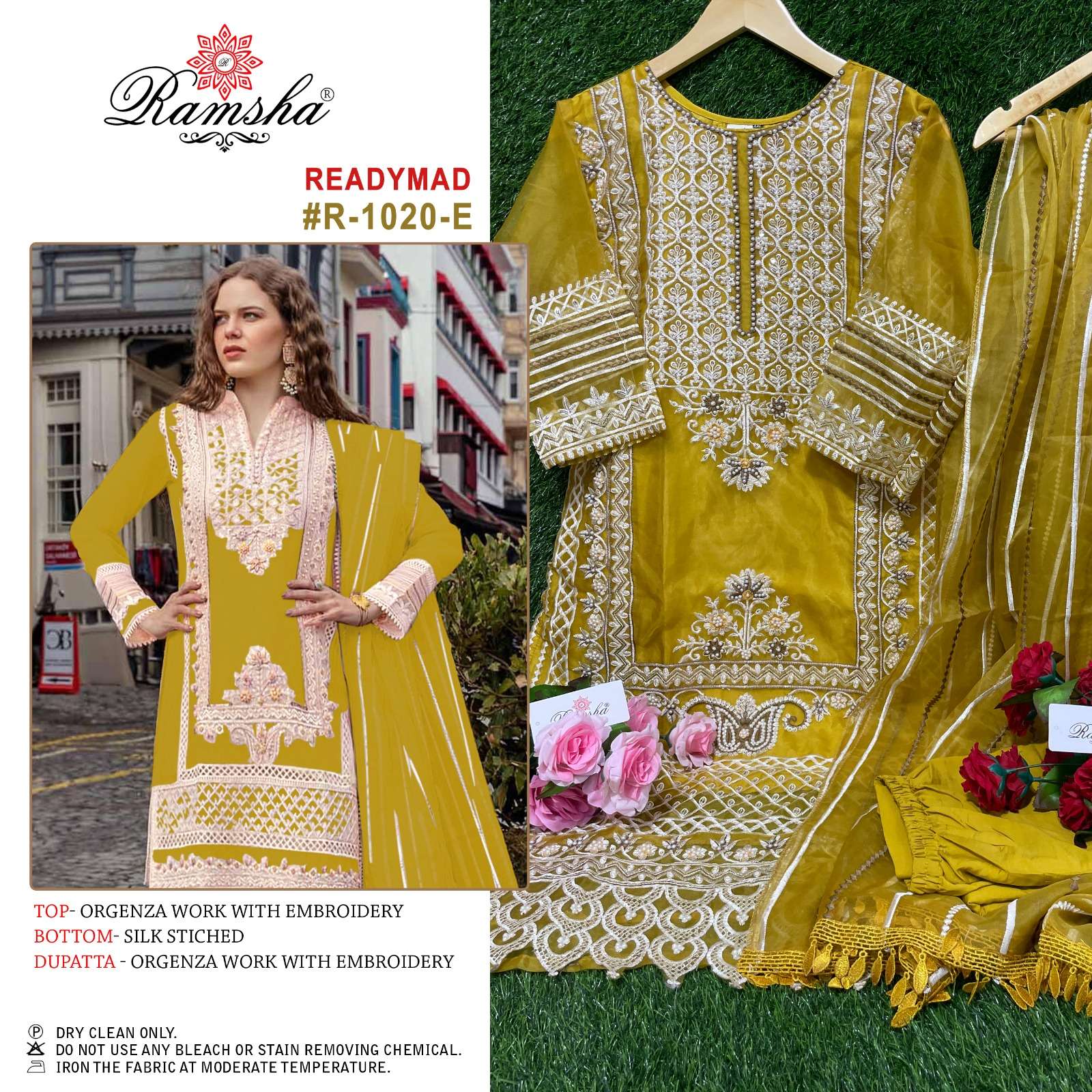 R-1020 COLOURS BY RAMSHA 1020-E TO 1020-H ORGANZA EMBROIDERY PAKISTANI DRESSES