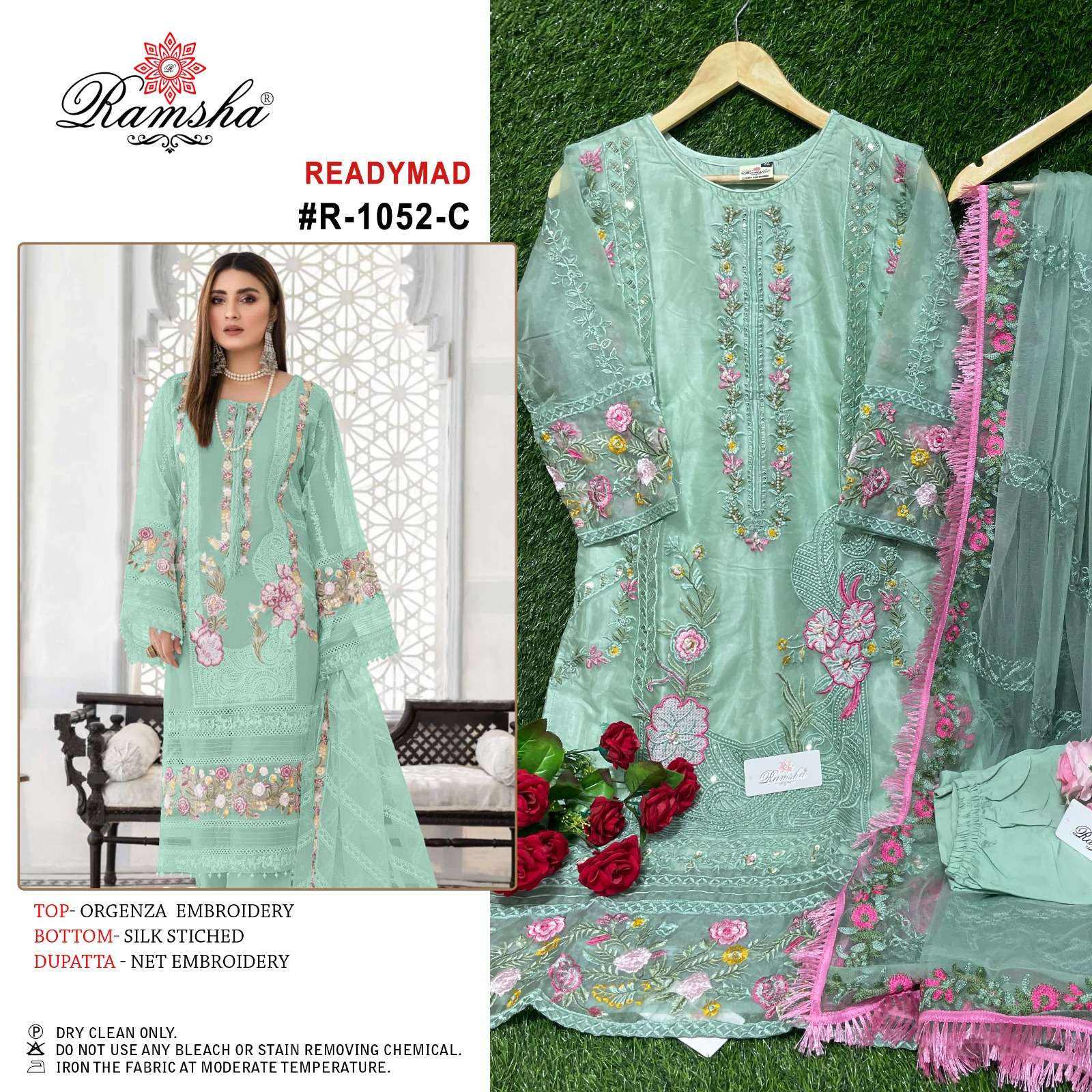 R-1052 COLOURS BY RAMSHA ORGANZA EMBROIDERY STITCHED PAKISTANI DRESSES