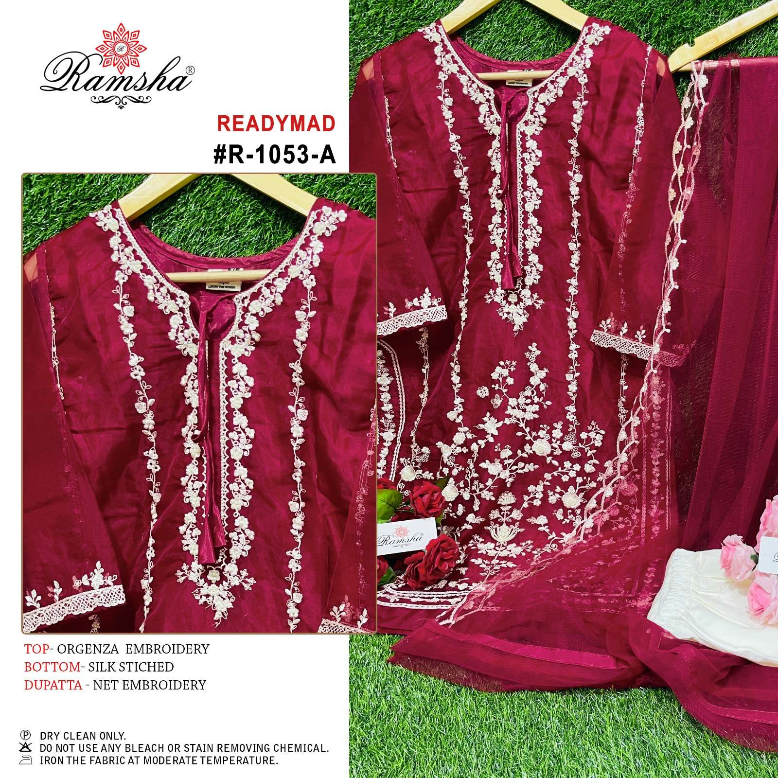 R-1053 COLOURS BY RAMSHA ORGANZA EMBROIDERY STITCHED PAKISTANI DRESS