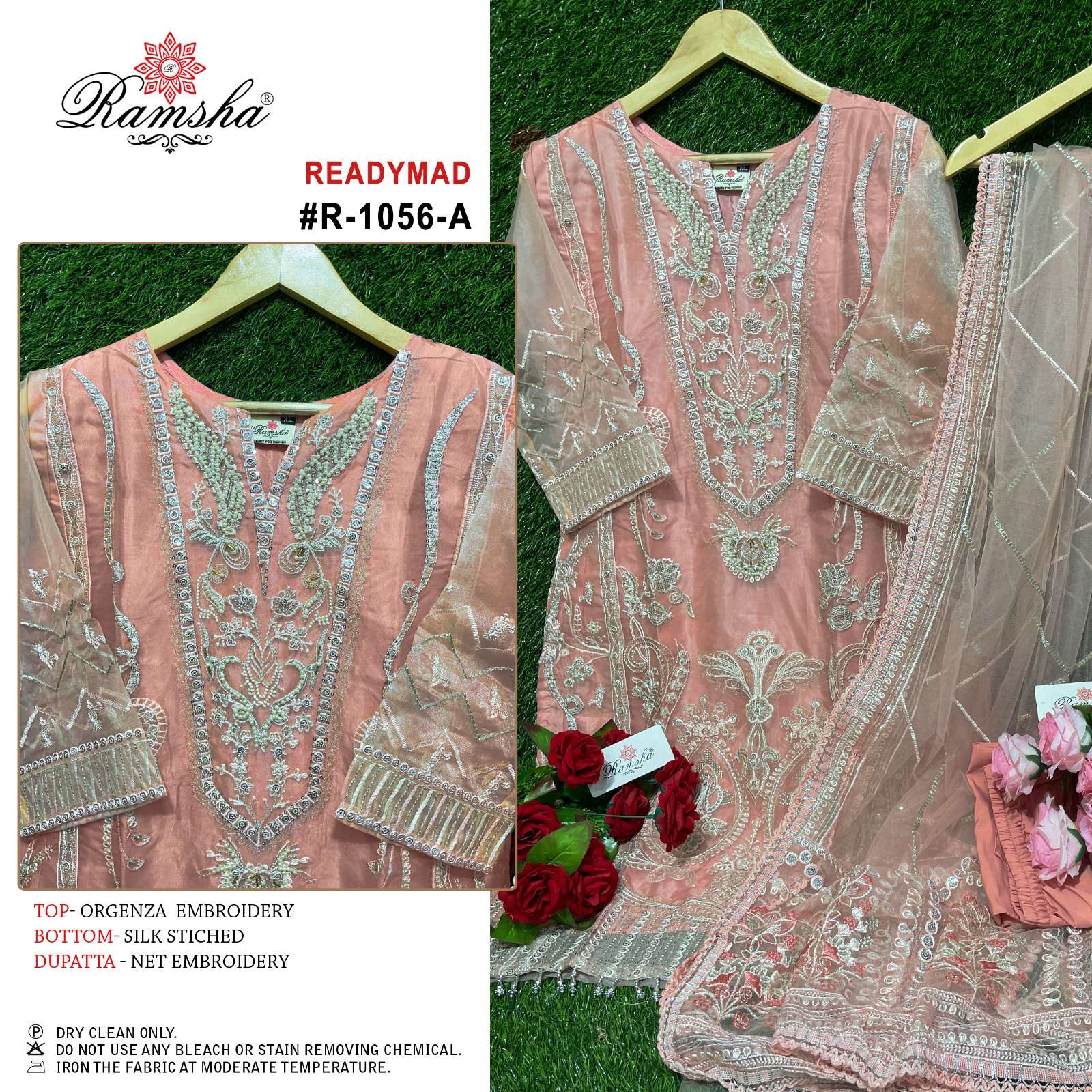 R-1056 NX BY RAMSHA ORGANZA EMBROIDERY STITCHED PAKISTANI DRESS