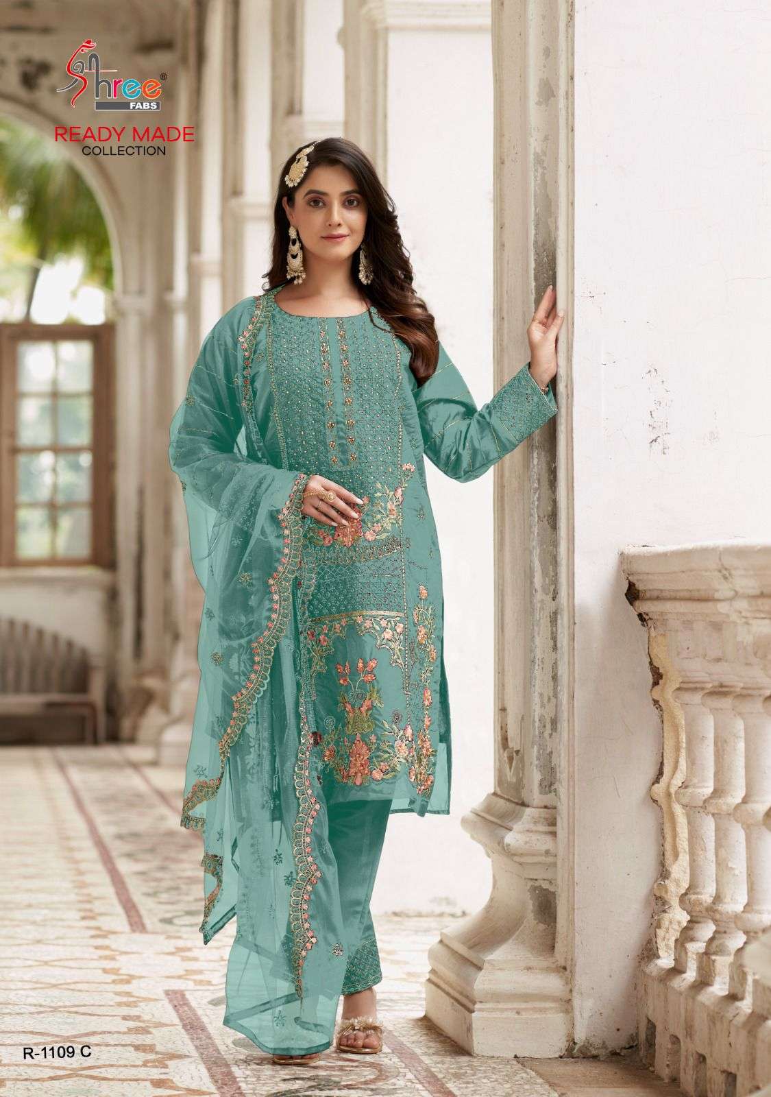 R-1109 COLOURS BY SHREE FABS ORGANZA EMBROIDERY STITCHED PAKISTANI DRESSES