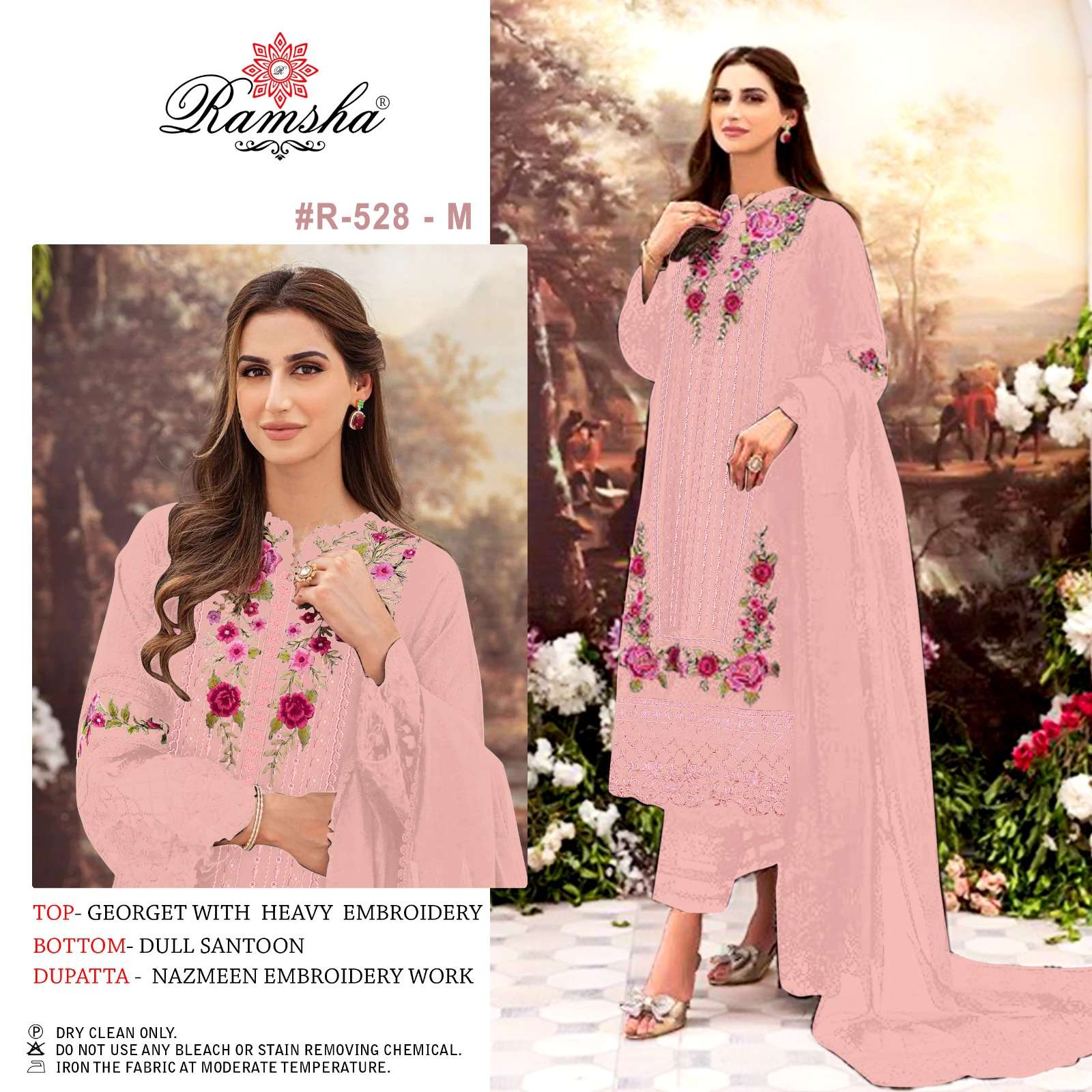 R-528 COLOURS BY RAMSHA 528-M TO 528-P GEORGETTE EMBROIDERY PAKISTANI DRESSES