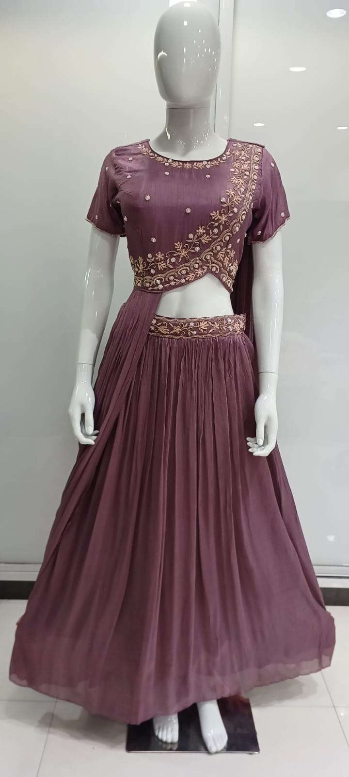 RADHIKA BY ASLIWHOLESALE DESIGNER FANCY CHINON WITH EMBRRODERY  LEHENGAS