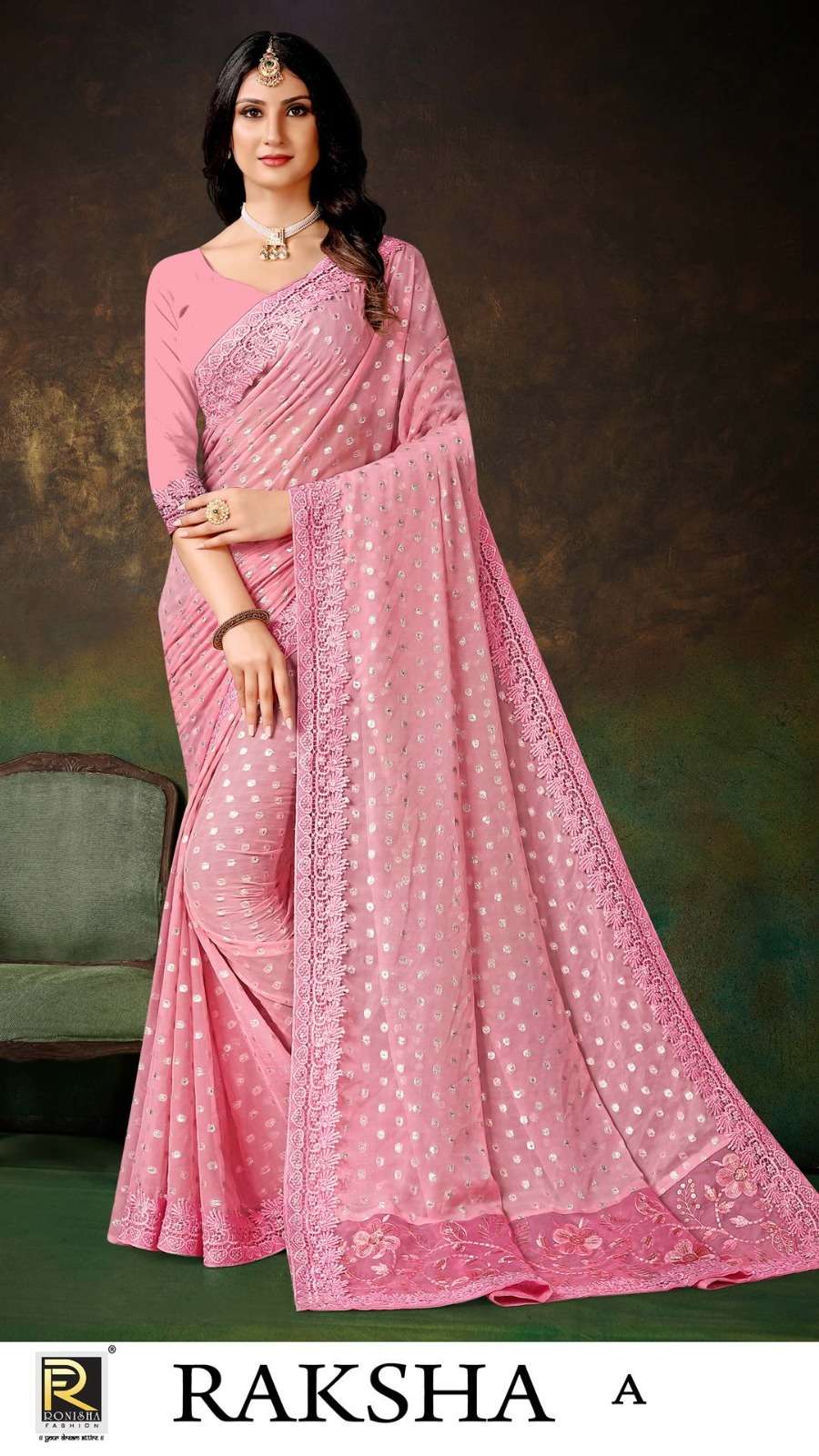 RAKSHA BY RONISHA FASHION DESIGNER FANCY FABRICS SELF PATTERN SAREES