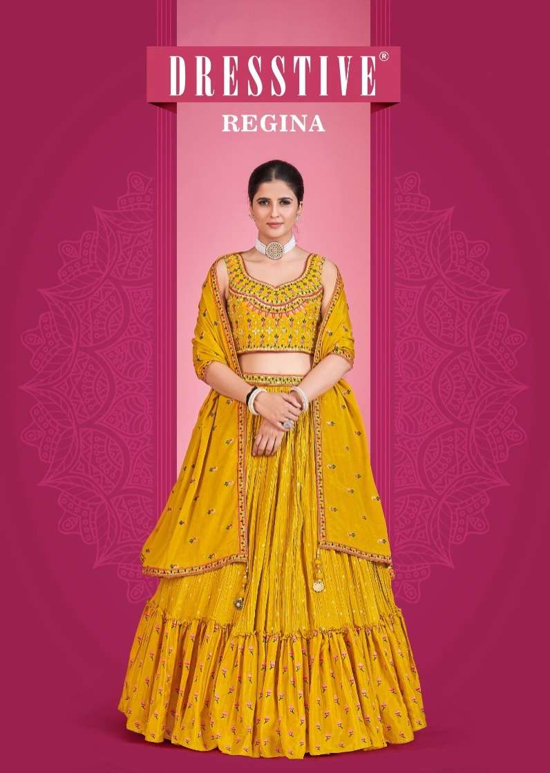 REGINA BY DRESSTIVE 1601 TO 1607 SERIES GEORGETTE STITCHED LEHENGAS