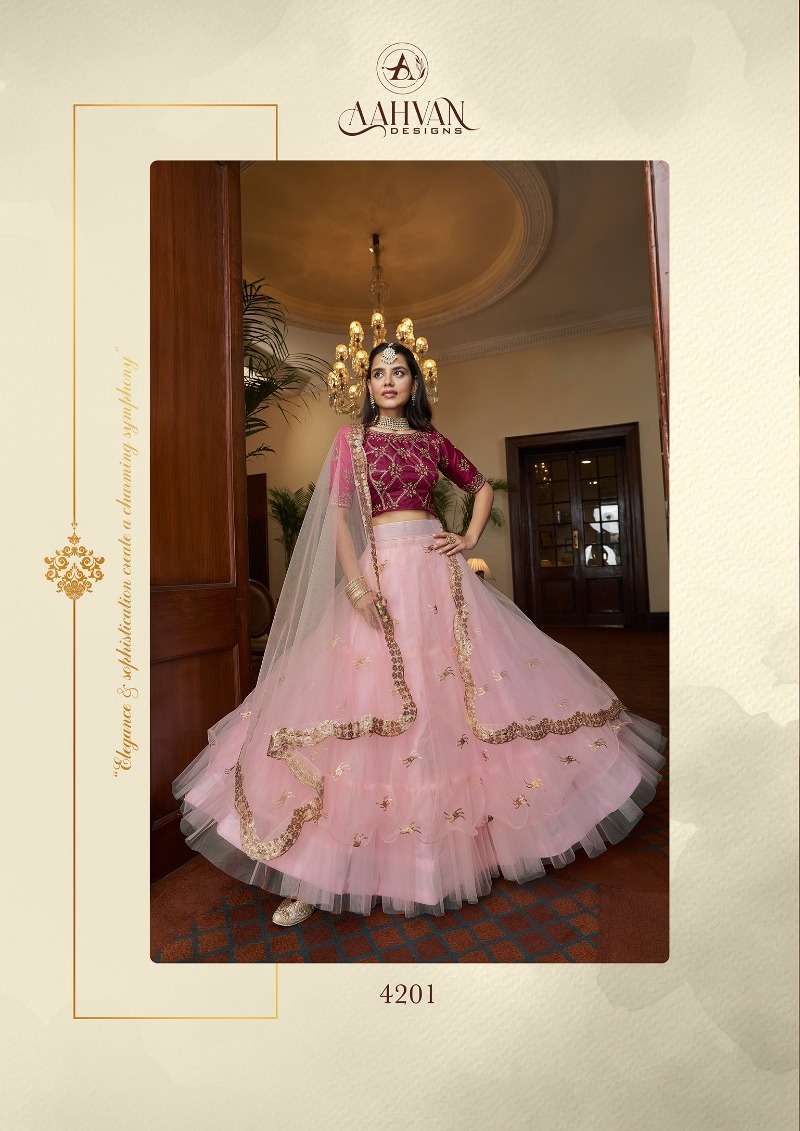 RIYASAT BY AAHVAN DESIGNS 4201 TO 4206 SERIES BUTTERFLY NET LEHENGAS