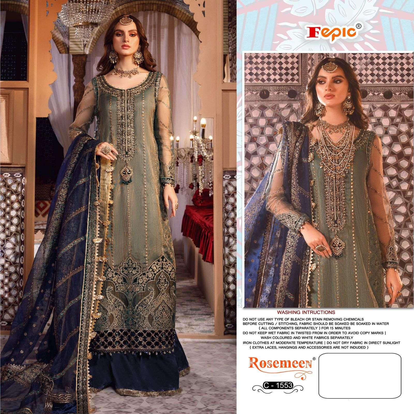 ROSEMEEN C-1553 COLOURS BY FEPIC 1553-A TO 1553-C SERIES NET PAKISTANI DRESSES