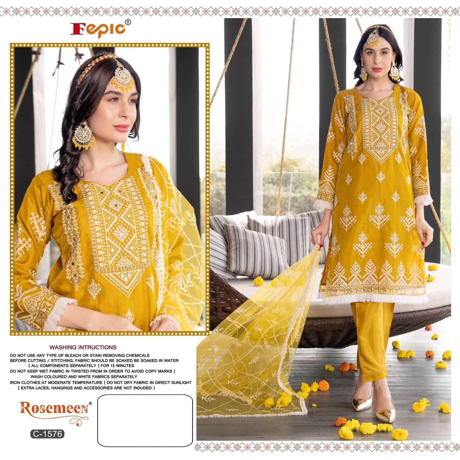 ROSEMEEN C 1576 COLOURS BY FEPIC ORGANZA HANDWORK PAKISTANI DRESSES