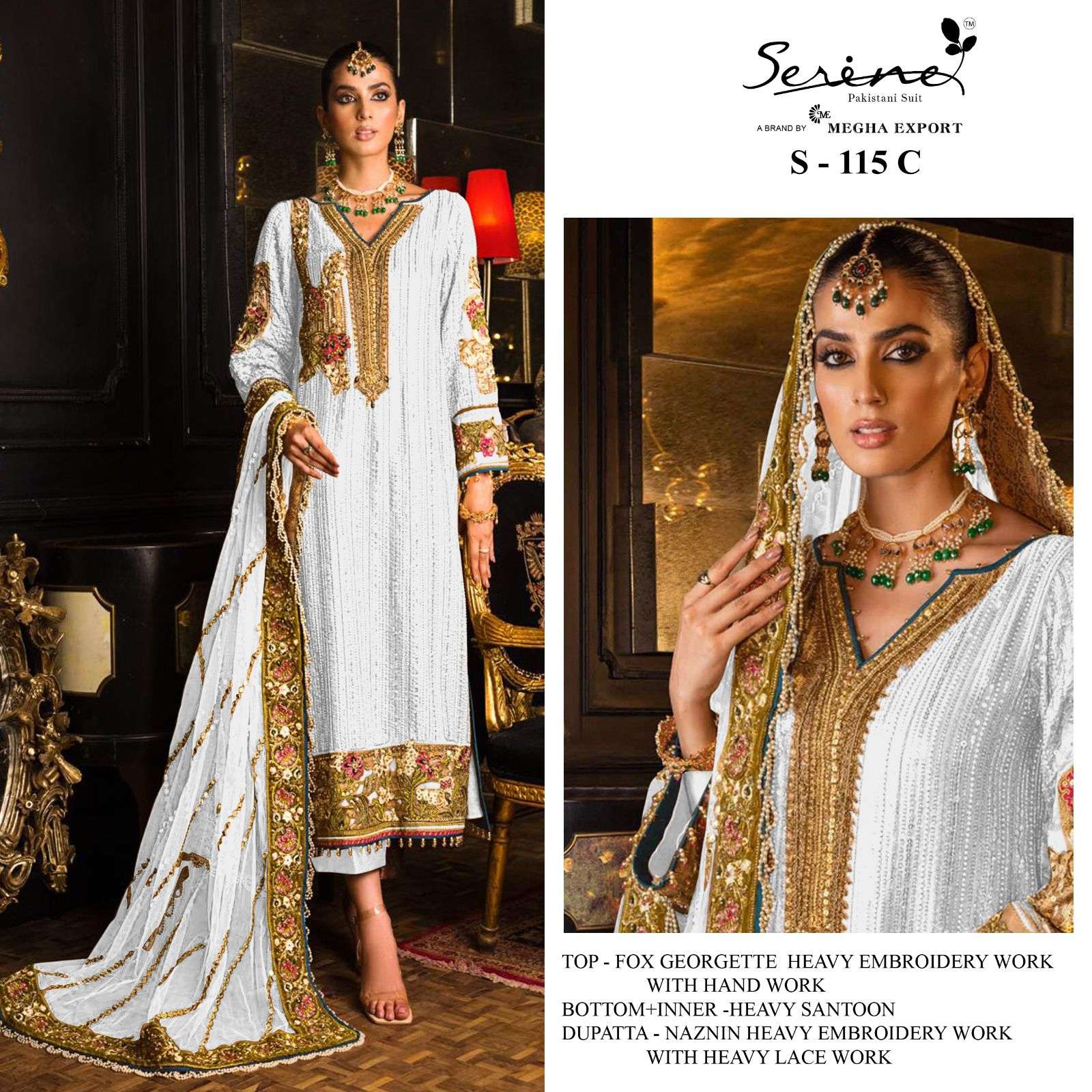 S-115 COLOURS  BY SERENE 115-B TO 115-C SERIES FAUX GEORGETTE EMBRODERY PAKISTANI DRESS