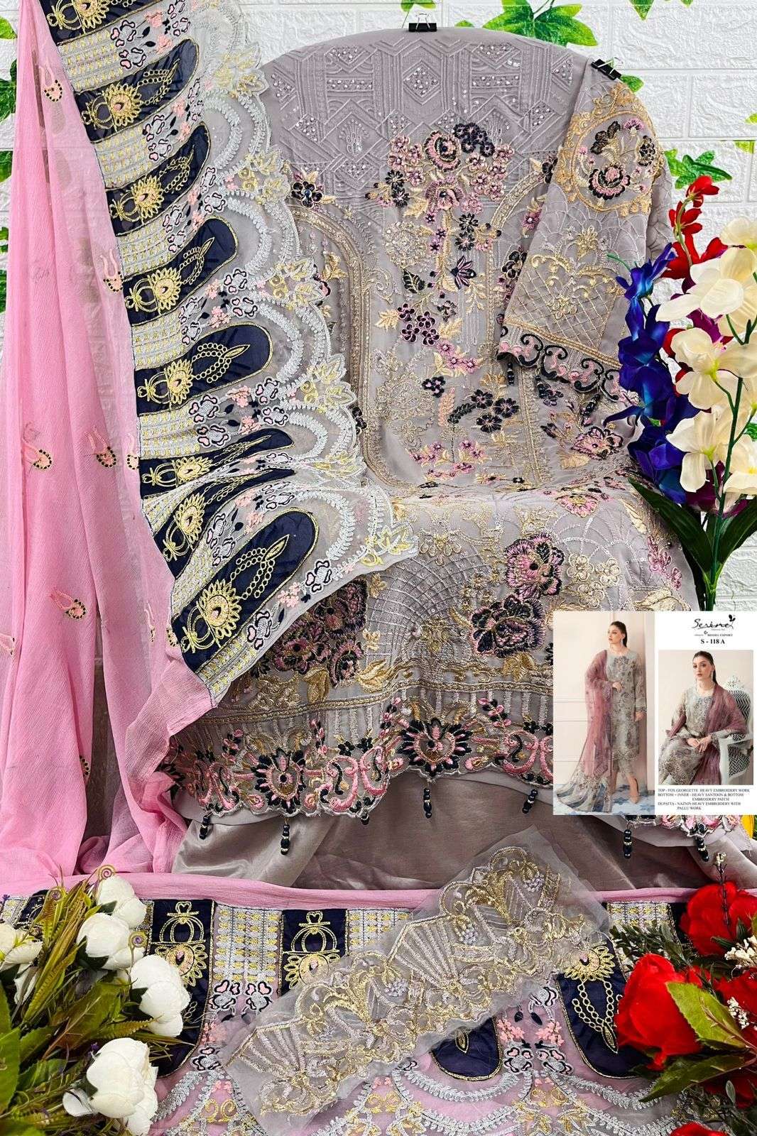 S-118 COLOURS BY SERENE 118-A TO 118-D FAUX GEORGETTE EMBRODERY PAKISTANI DRESS