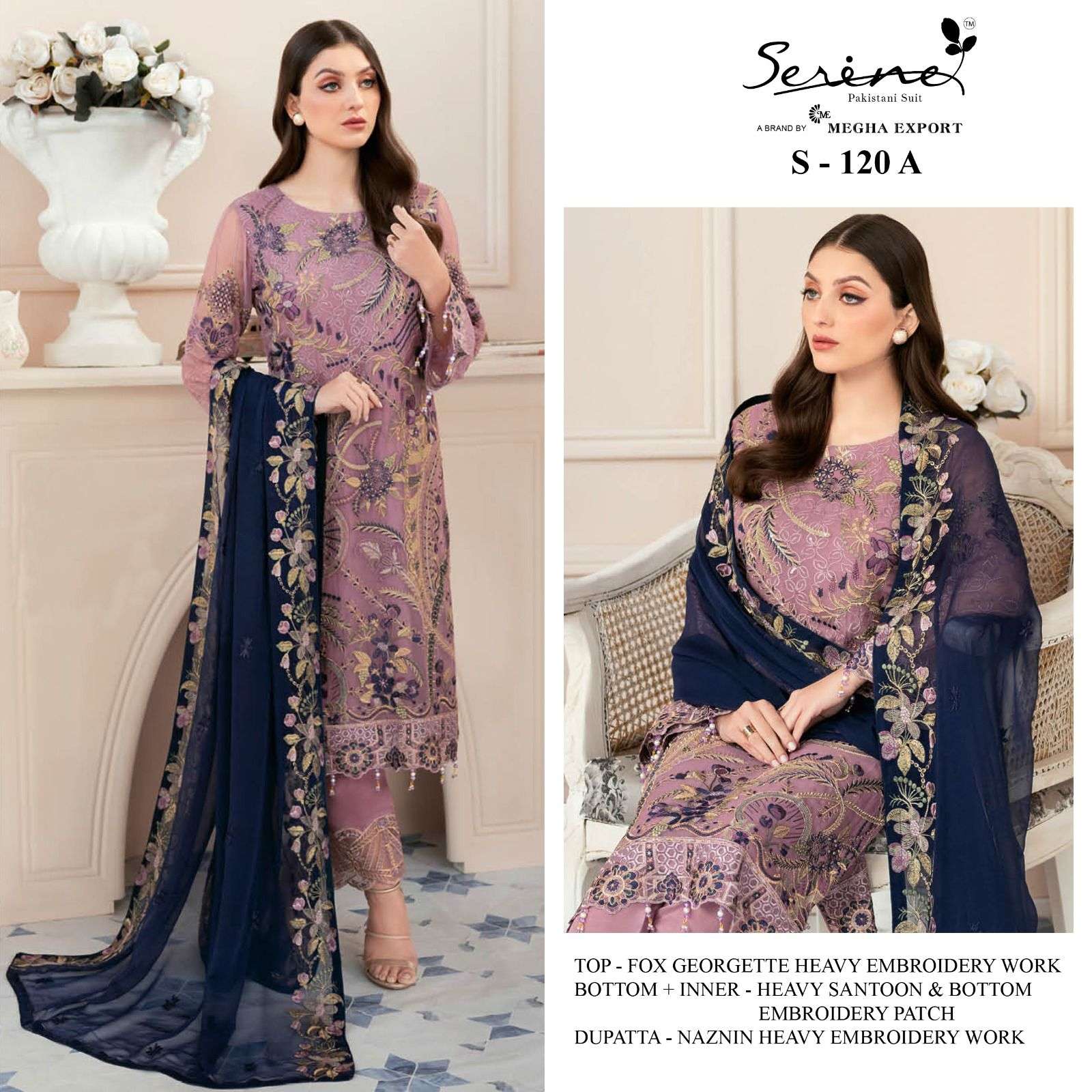 S-120 COLOURS BY SERENE 120-A TO 120-D FAUX GEORGETTE EMBRODERY PAKISTANI DRESS