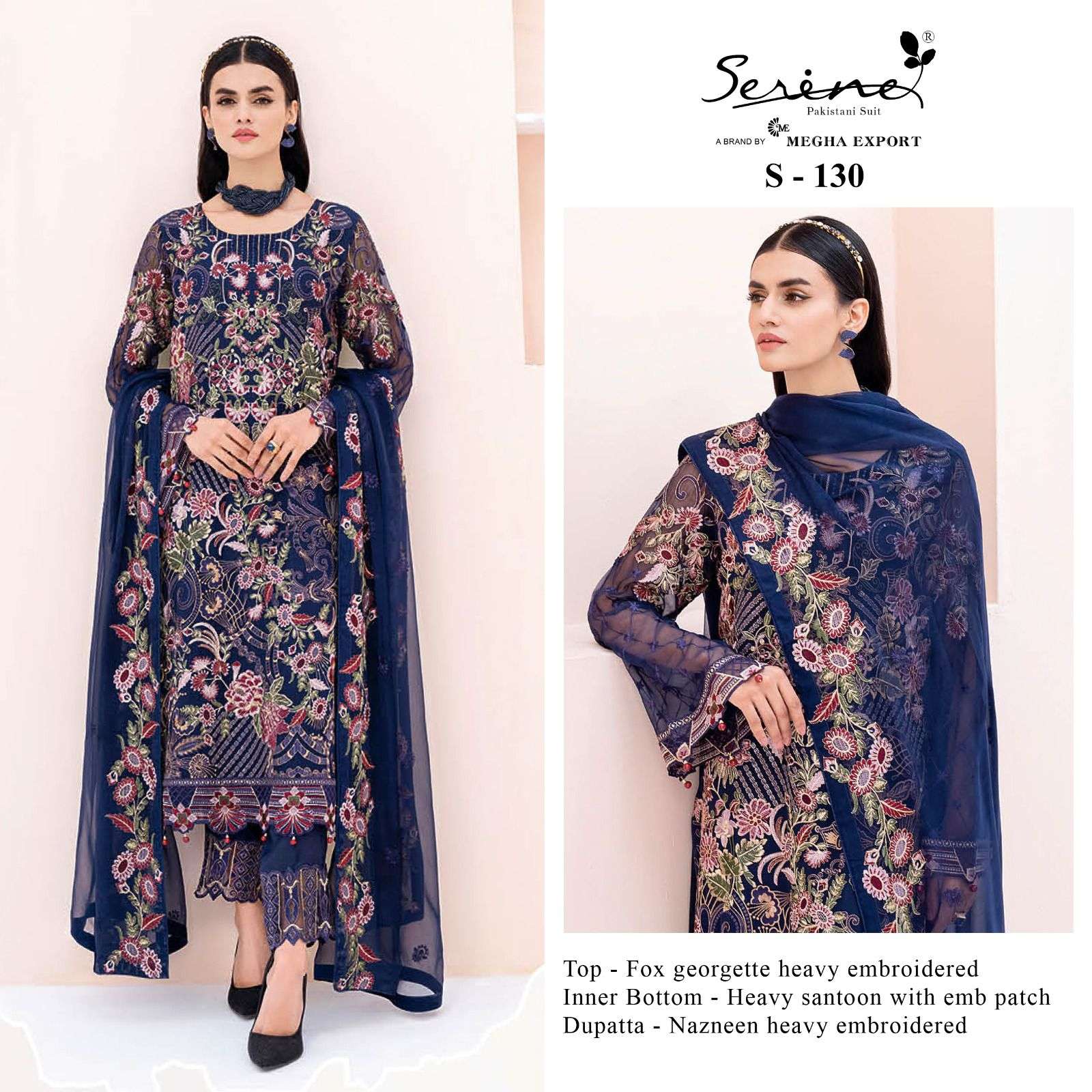 S-130 HIT DESIGN BY SERENE FAUX GEORGETTE EMBRODERY PAKISTANI DRESS