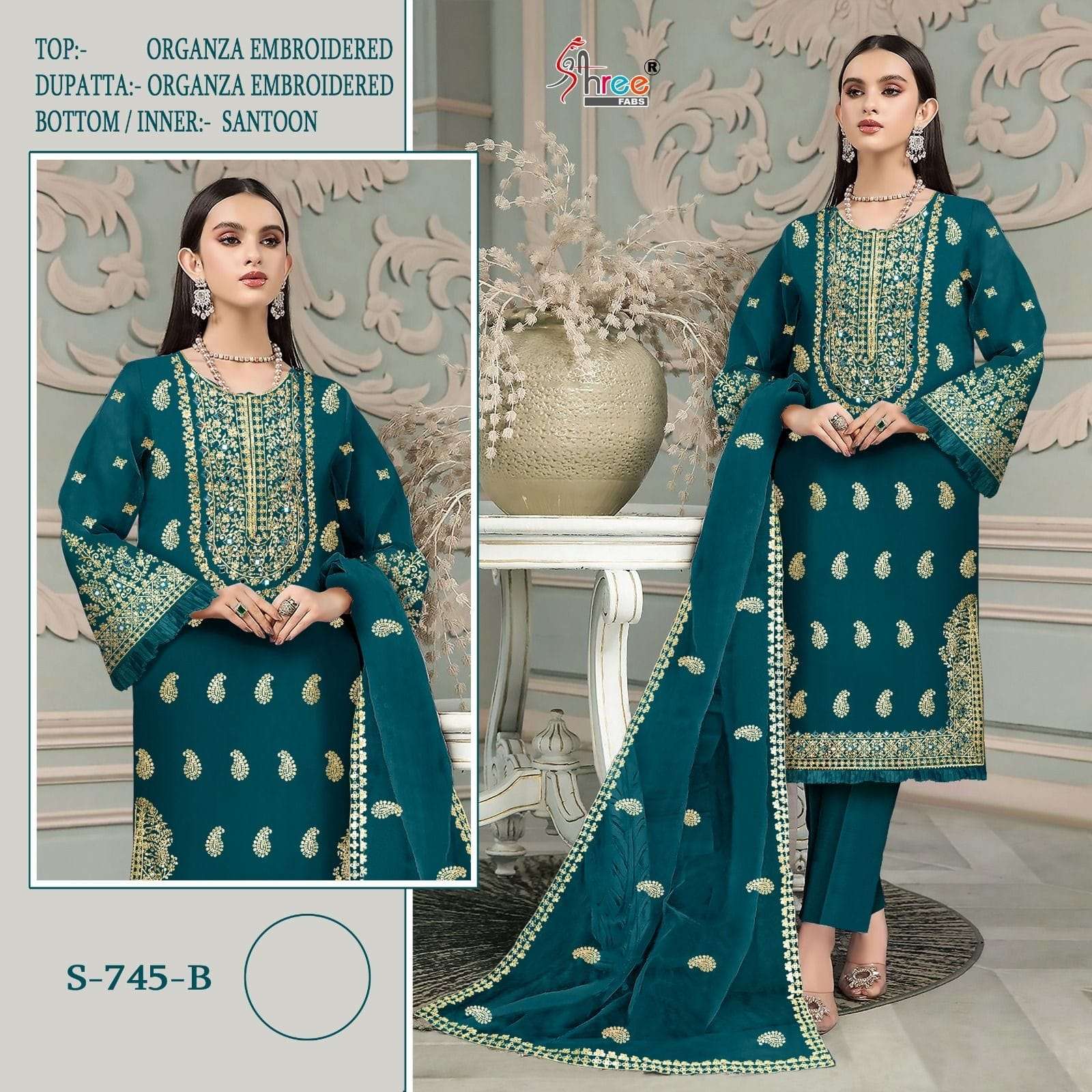 S-745 COLOURS BY SHREE FABS ORGANZA EMBROIDERY PAKISTANI DRESSES