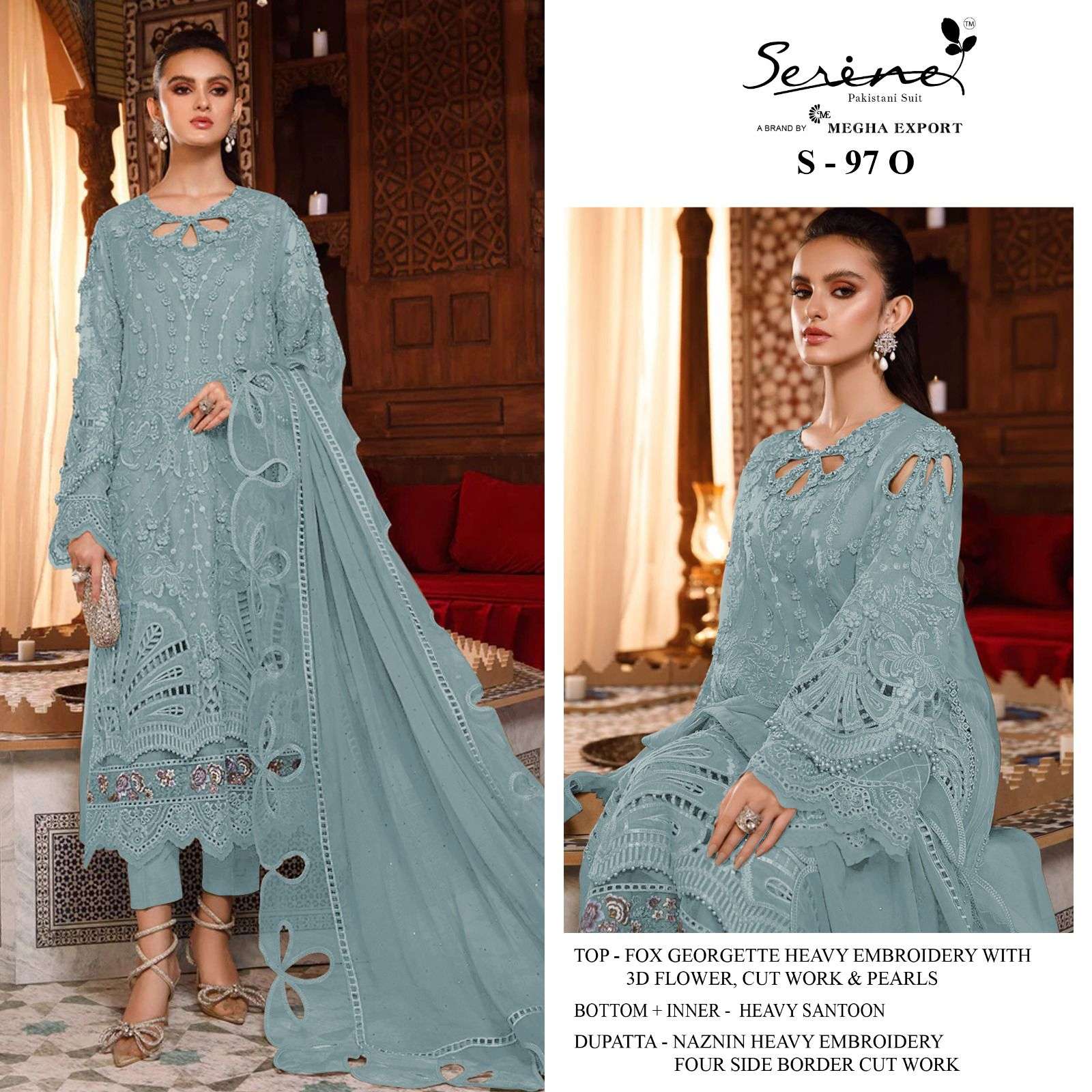 S-97 COLOURS  BY SERENE 97-O TO 97-R SERIES FAUX GEORGETTE EMBRODERY PAKISTANI DRESS