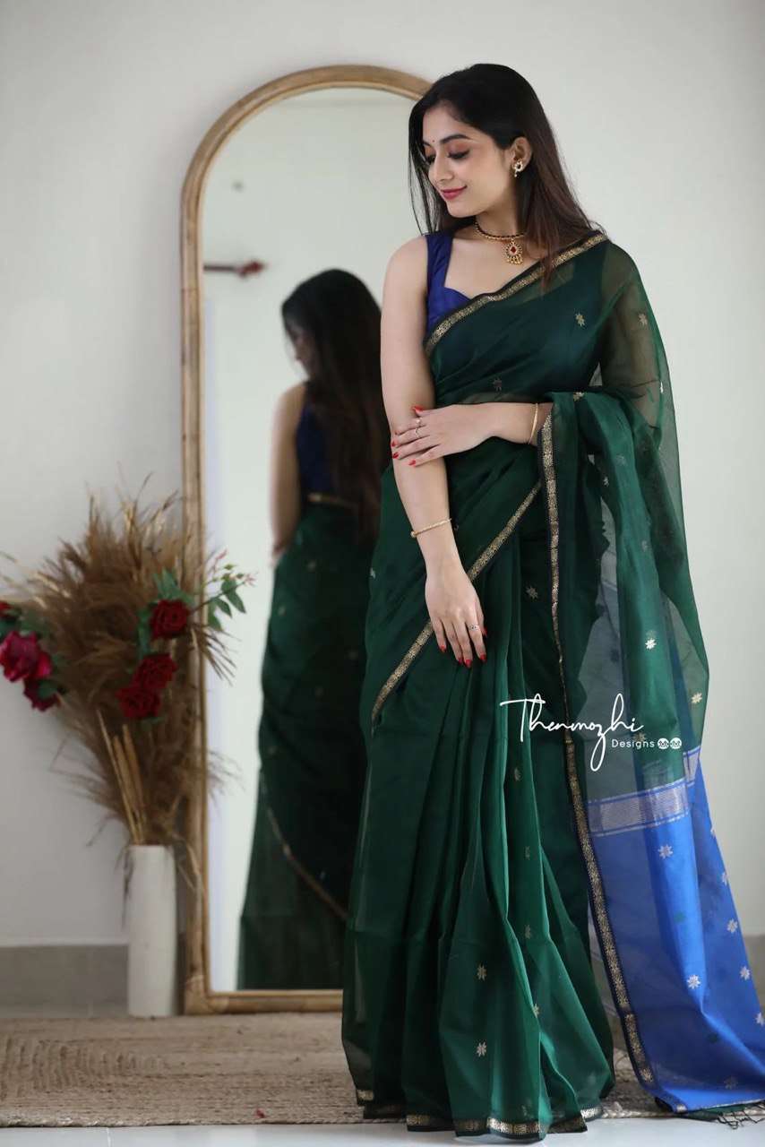 SC 126-B GREEN BLUE BY ASLIWHOLESALE DESIGNER SOFT ZARI SILK SAREES