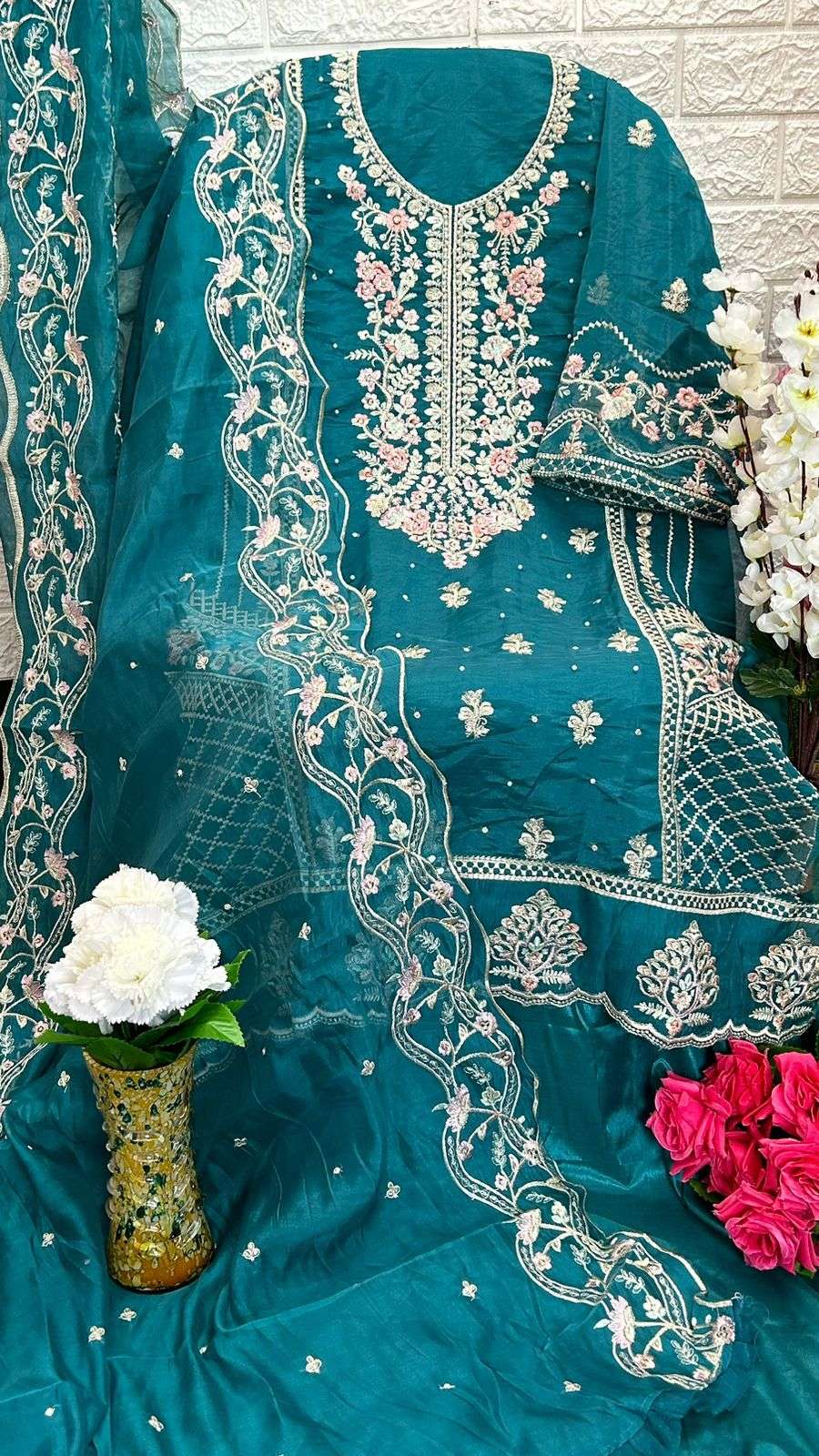 SEMI STICH VOL-3 1081 BY MEHBOOB TEX HEAVY ORGANZA WORK PAKISTANI DRESSES