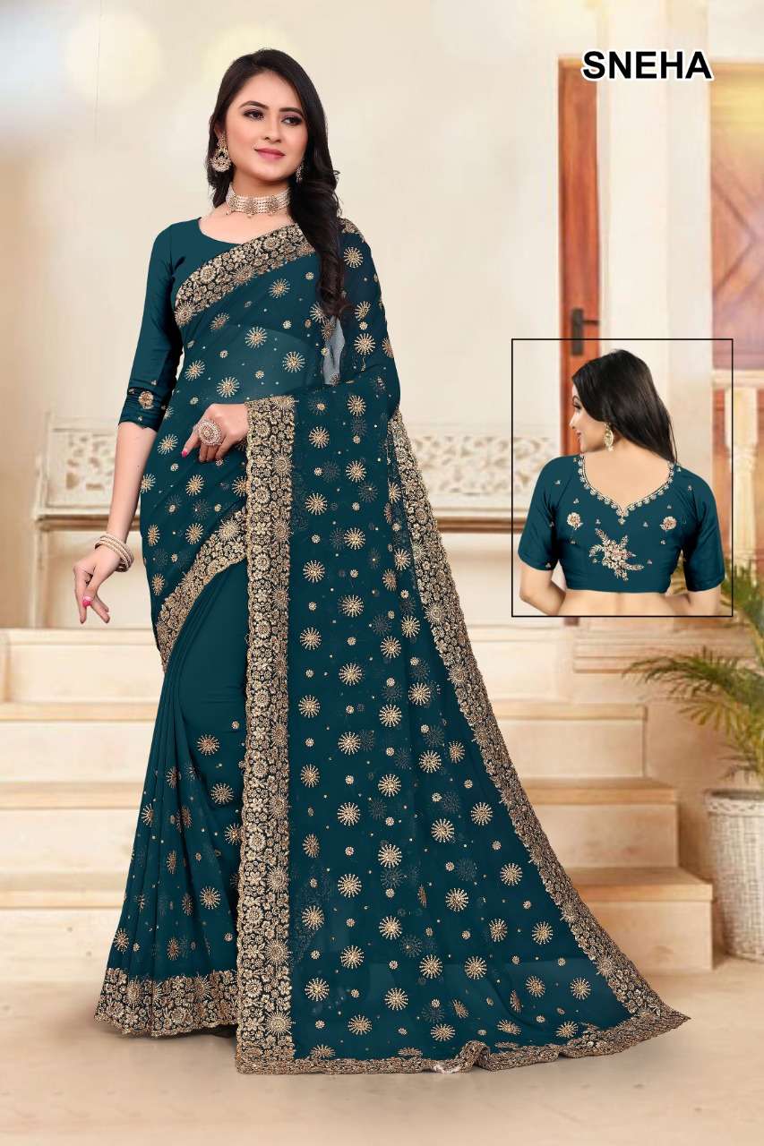 SNEHA COLOURS BY ASLIWHOLESALE FANCY GEORGETTE DESIGNER SAREES