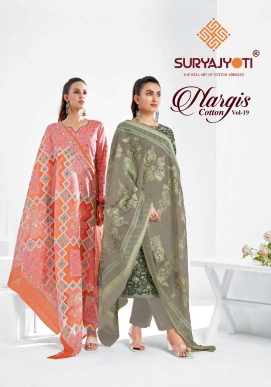 SURYAJYOTI NARGIS VOL-19 BY SURYAJYOTI 19001 TO 19010 SERIES COTTON DRESSES