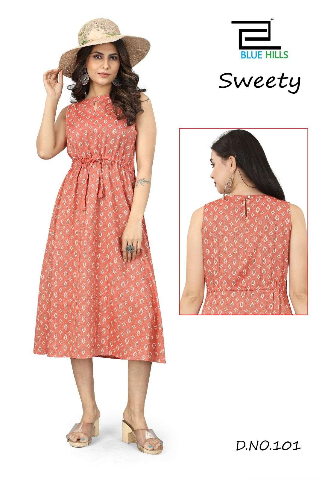 SWEETY BY BLUE HILLS 101 TO 102 SERIES  RAYON PRINT KURTIS 