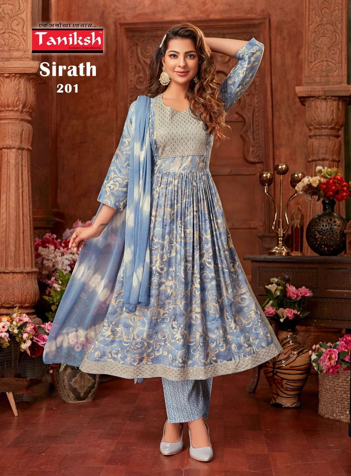 TANIKSH SIRATH VOL-2 BY ASLIWHOLESALE 201 TO 208 SERIES RAYON STITCHED DRESSES