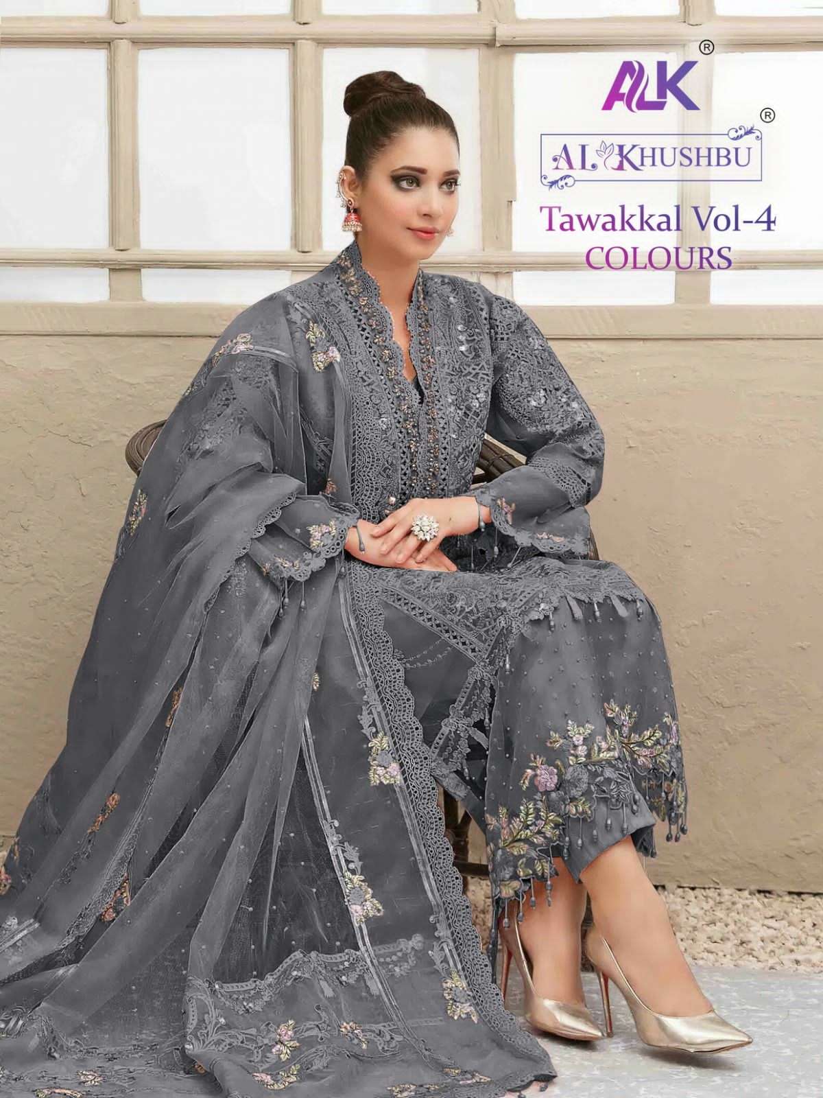 TAWAKKAL VOL-4 BY AL KHUSHBU 3028-M TO 3028-P SERIES NET WORK PAKISTANI DRESSES