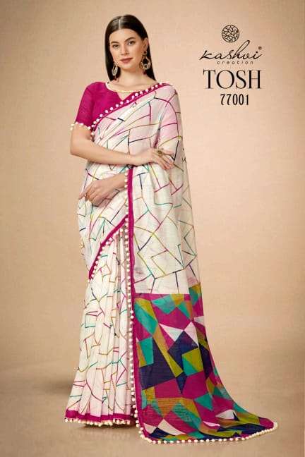 TOSH BY KASHVI CREATION 77001 TO 77008 SERIES LINEN SILK PRINT SAREES