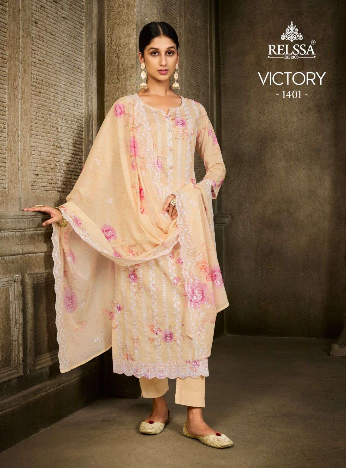 VICTORY  BY RELSSA 1401 TO 1406 SERIES COTTON PRINT WORK DRESSES