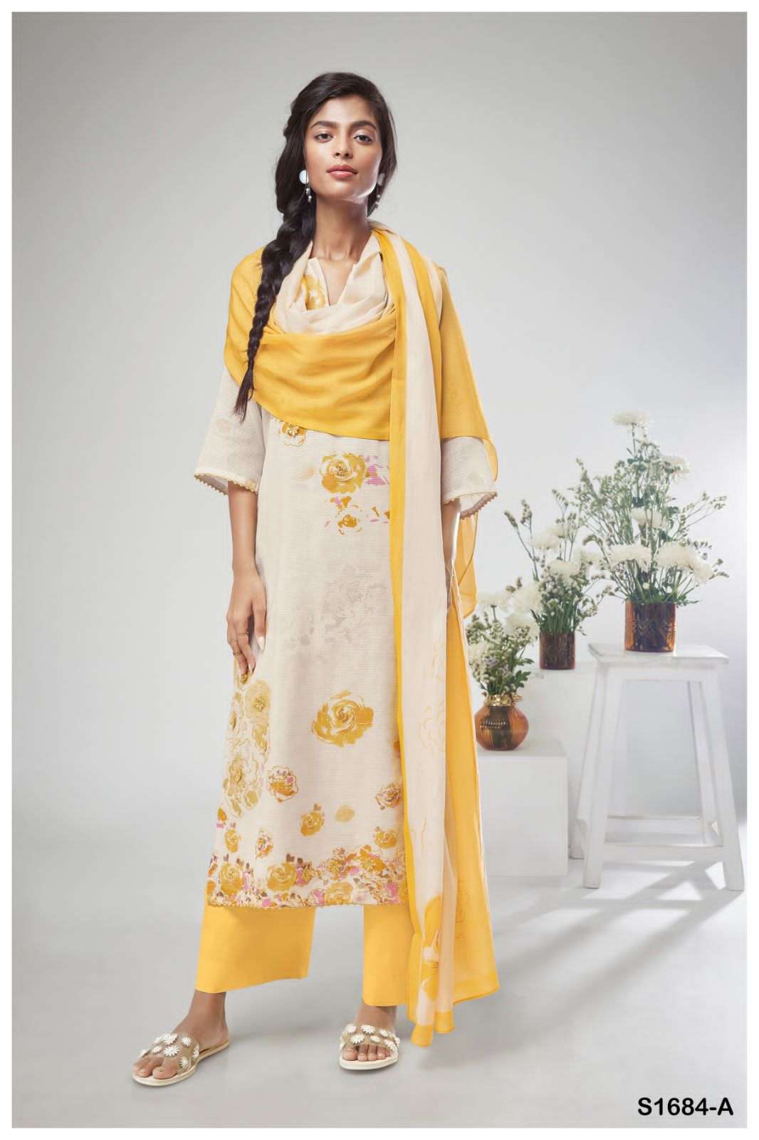 WARHI BY GANGA FASHIONS 1684-A TO 1684-D SERIES COTTON PRINTED DRESSES