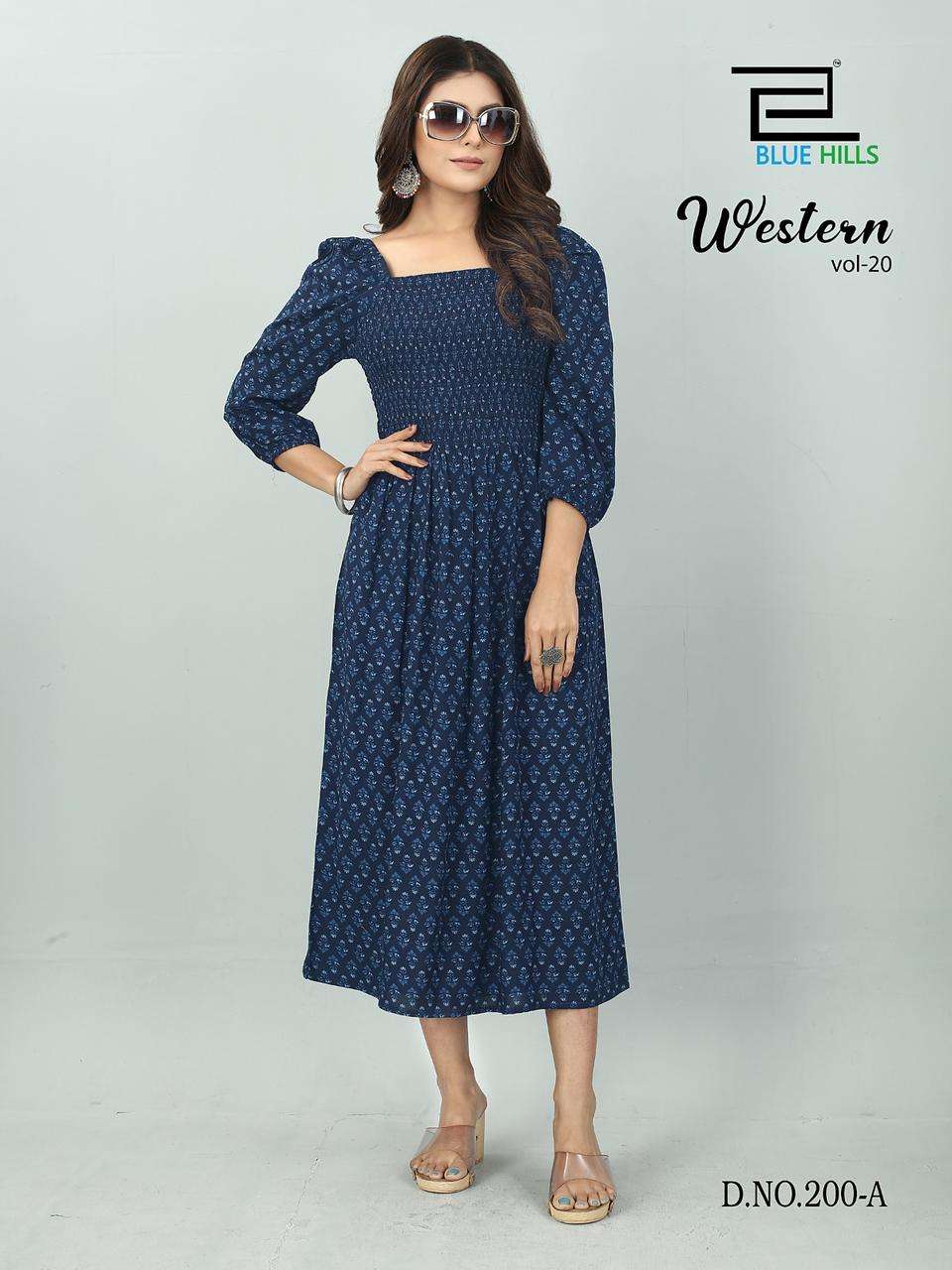 WESTERN VOL-20 BY BLUE HILLS 200-A TO 200-D SERIES  RAYON PRINT GOWNS