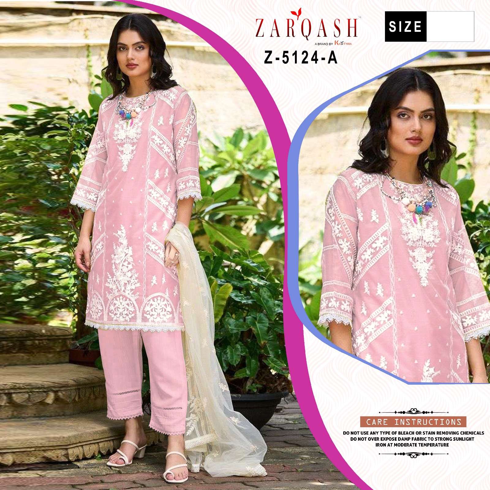 Z-5124 COLOURS BY ZARQASH 5124-A TO 5124-C SERIES VISCOSE COTTON WORK DRESSES