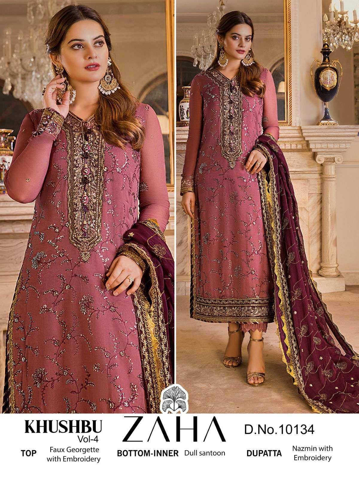 ZAHA 10134 HIT DESIGN  BY ZAHA GEORGETTE EMBROIDERY PAKISTANI DRESS