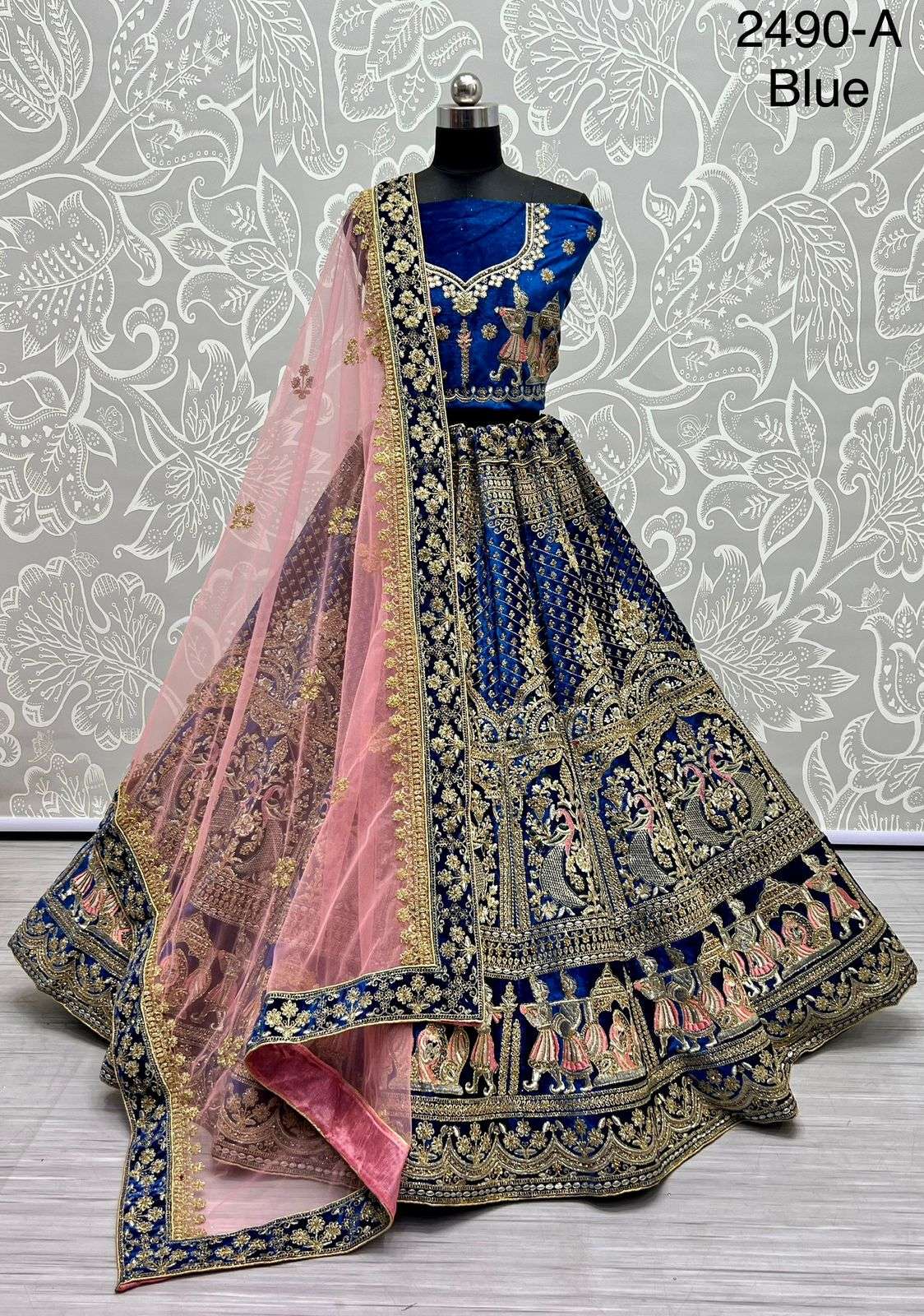 A-2490 COLOUR BY ASLIWHOLESALE BRIDAL HEAVY VELVET  LEHENGAS